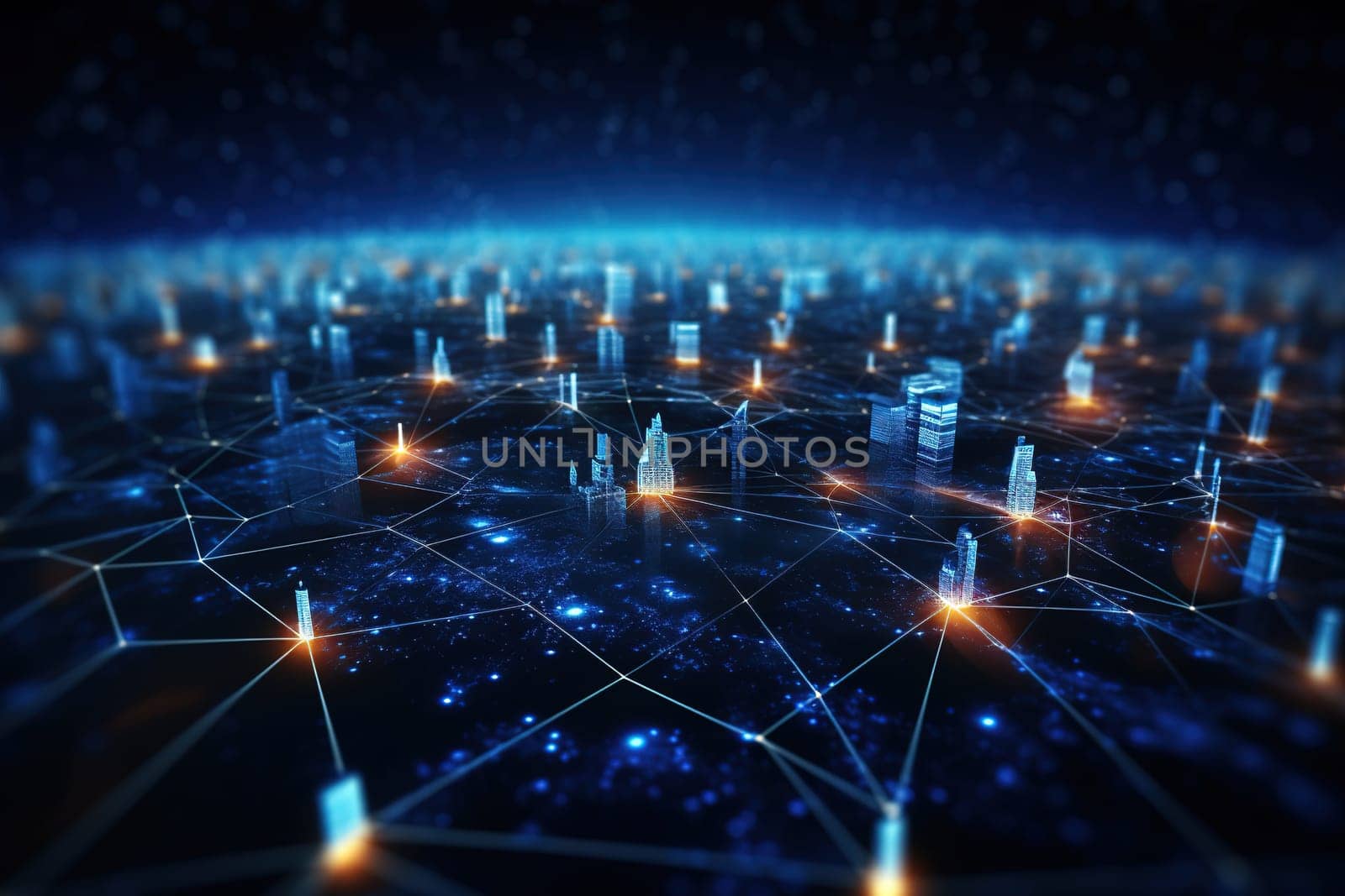 data network connect , Blockchain technology, futuristic global networking by Manastrong