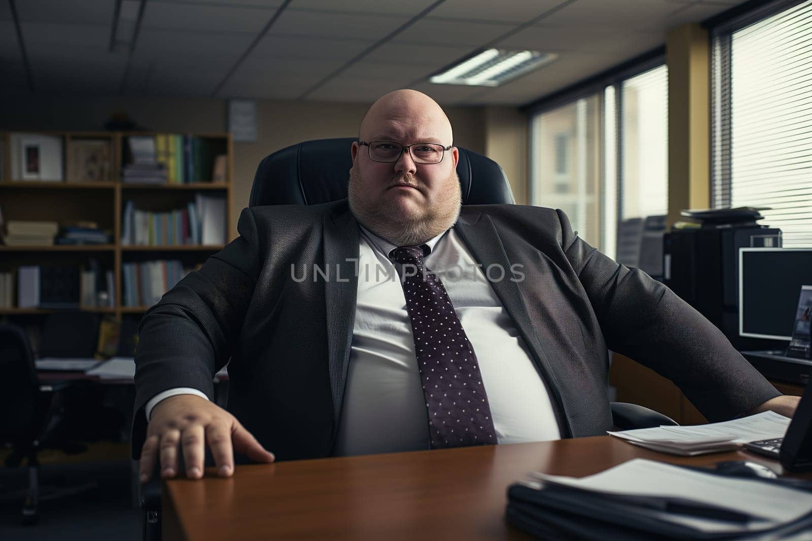 Portrait businessman big size body working in the office room by Manastrong