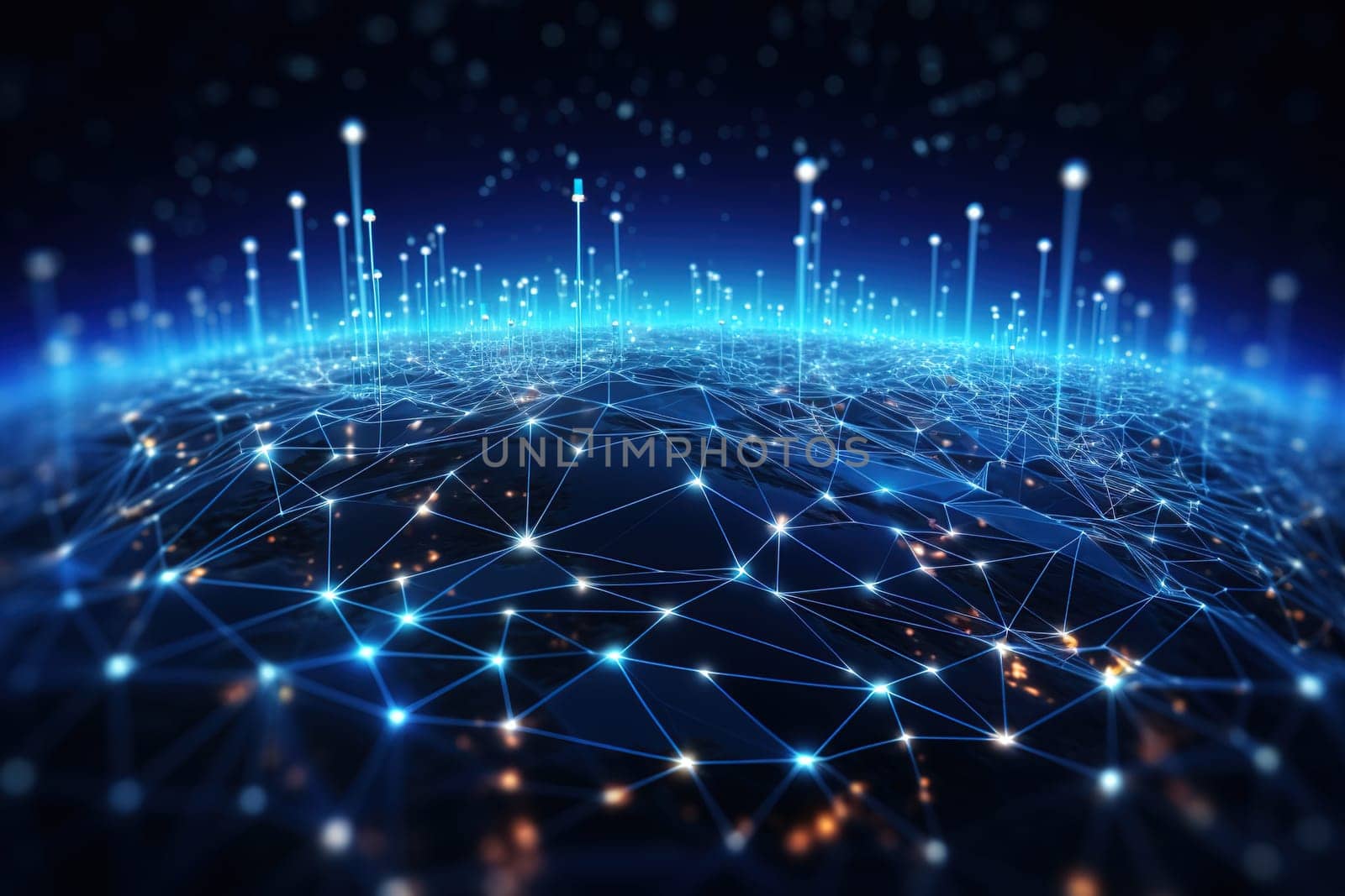 data network connect , Blockchain technology, futuristic global networking by Manastrong