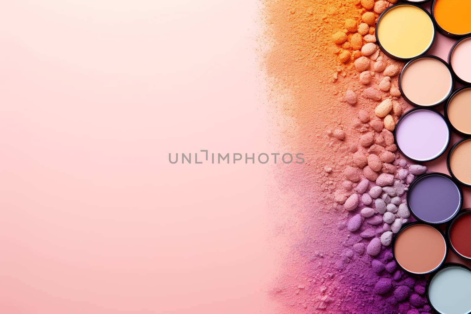 top view mockup cosmetic items with on copy-space pastel colored table. by Manastrong