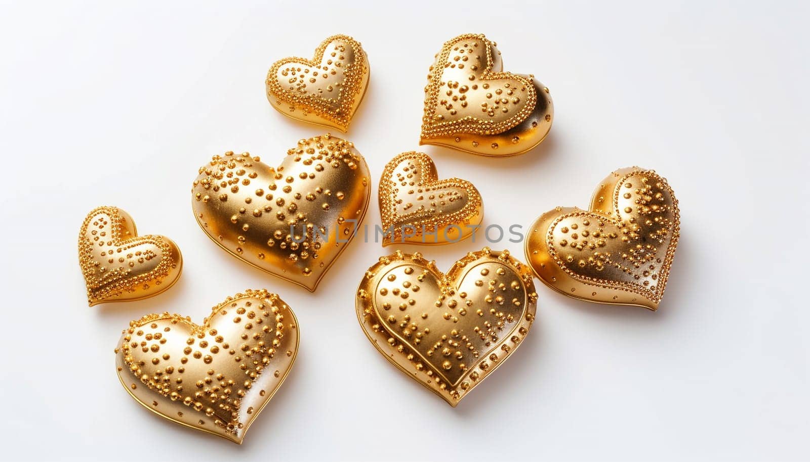 Golden realistic heart. 3D illustration of metal heart shaped. Golden glittering heart shape isolated on white background. Sparkling diamond by Annebel146