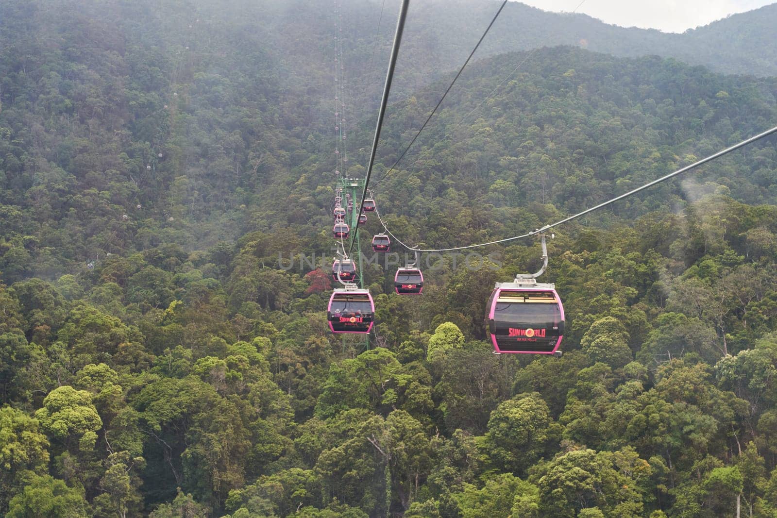 Da Nang, Vietnam - 29.06.2023: The famous and longest cable car to the French village of Ba Na Hills in Vietnam.