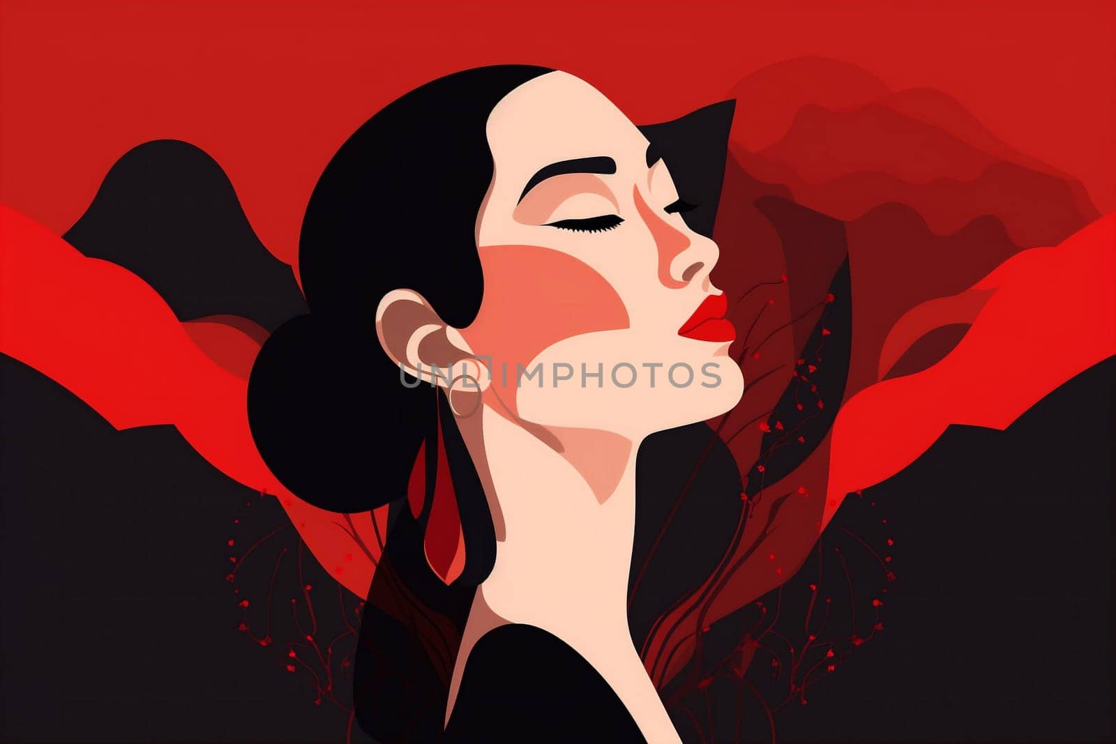 woman portrait art vintage glamour background red fashion model black female poster. Generative AI. by Vichizh