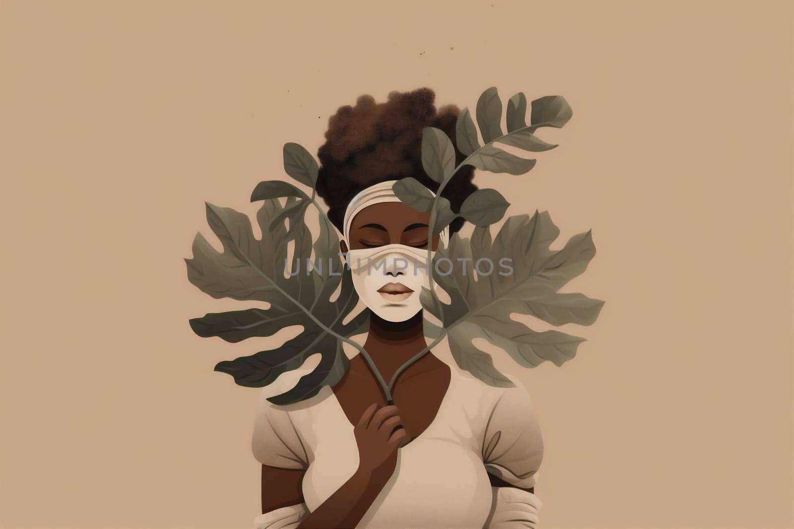 woman design poster print palm abstract trendy art leaf beige minimalism. Generative AI. by Vichizh