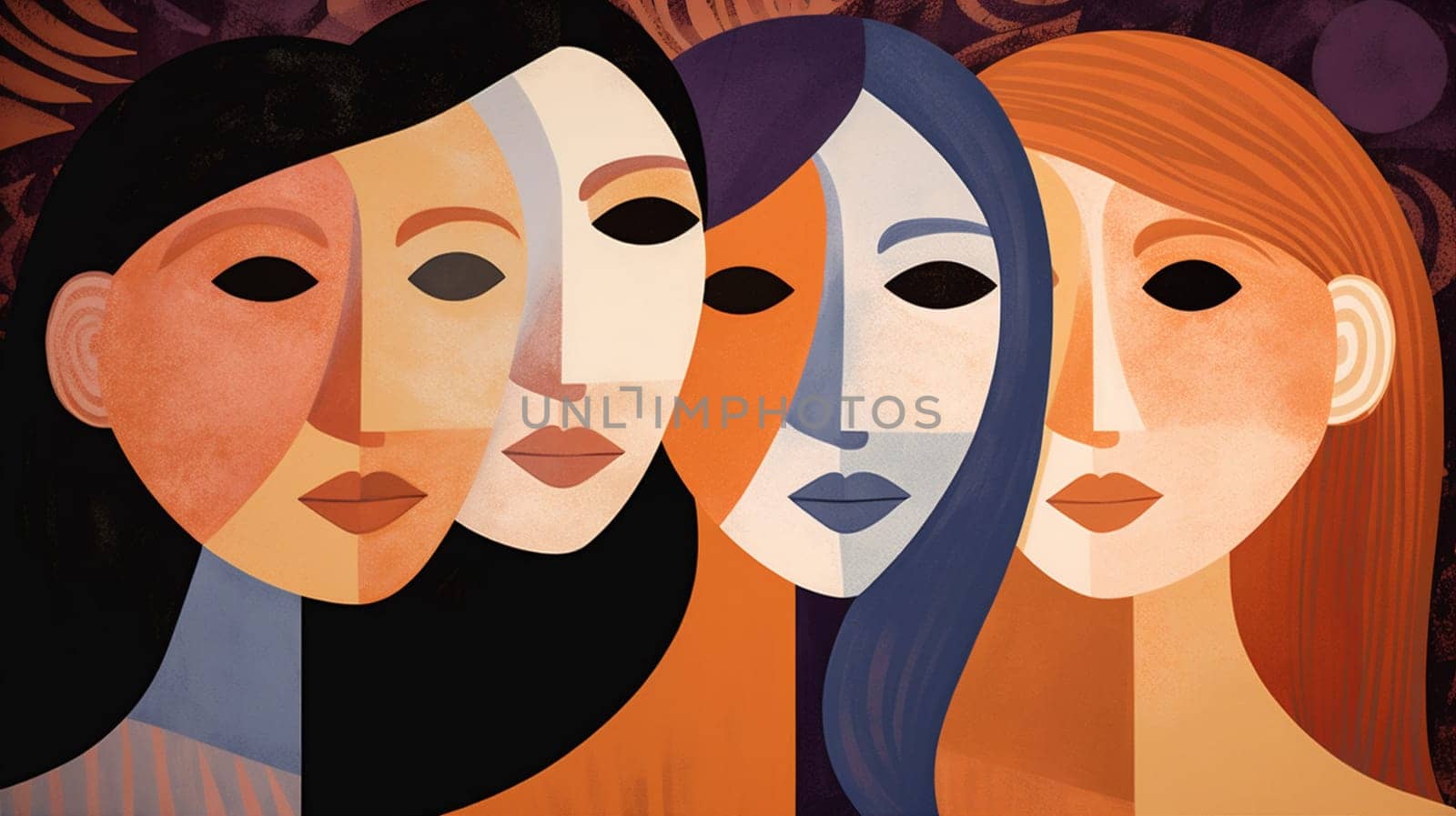 woman mother social adult face day diversity together ethnicity young black women's female friends solidarity illustration girl white group ethnic beautiful background. Generative AI.