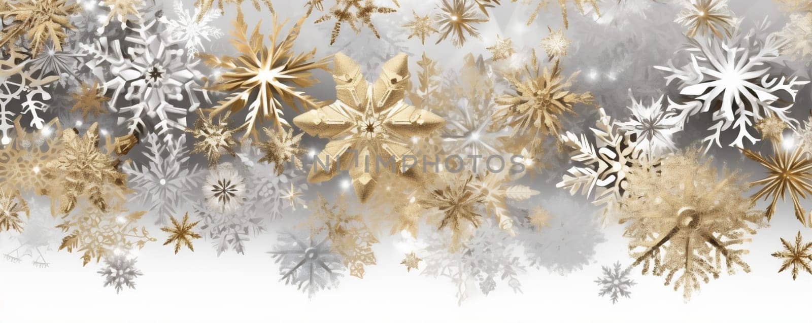 light white holiday abstract snowflake snow decoration gold christmas winter background. Generative AI. by Vichizh