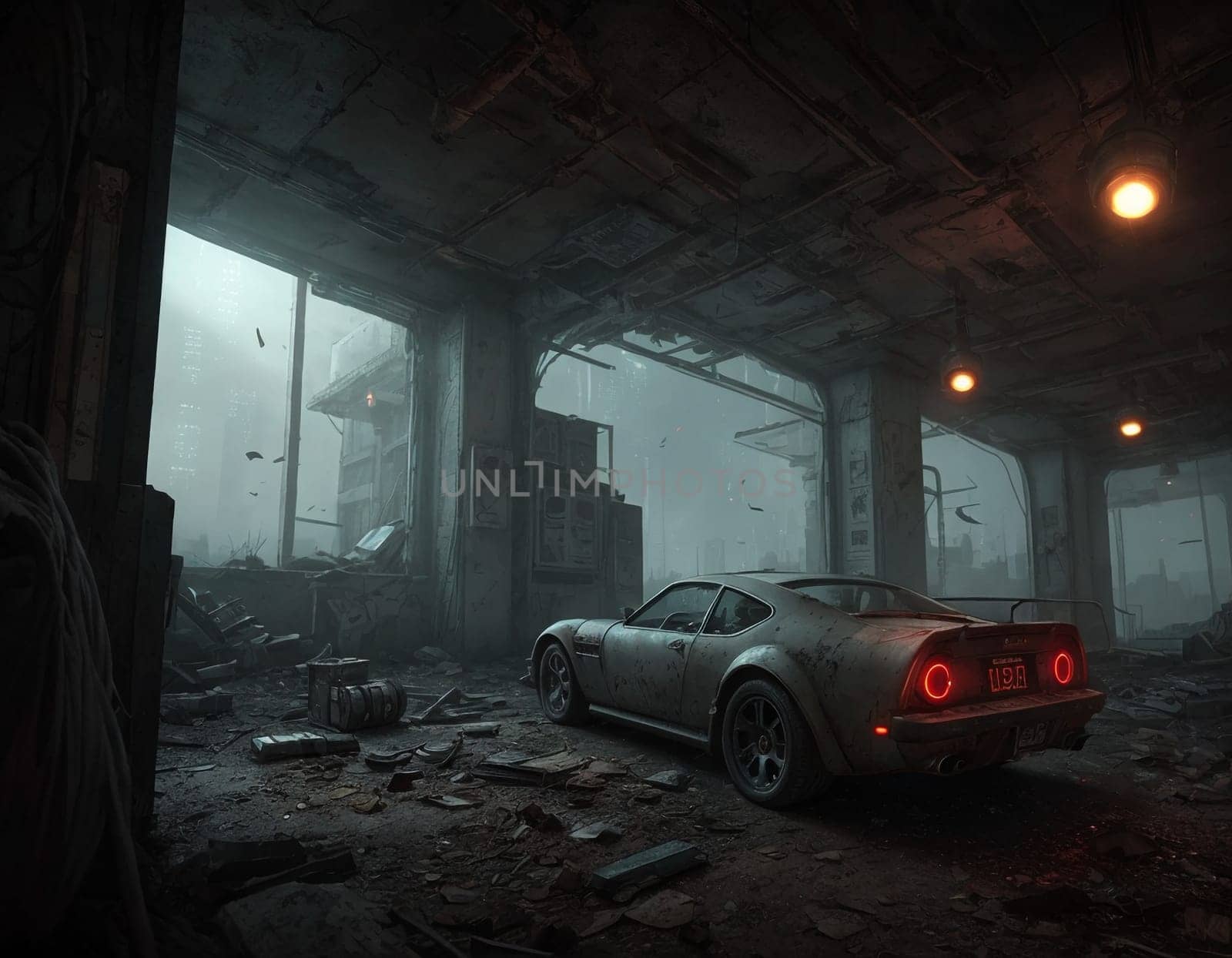 A car on the abandoned futuristic city by NeuroSky