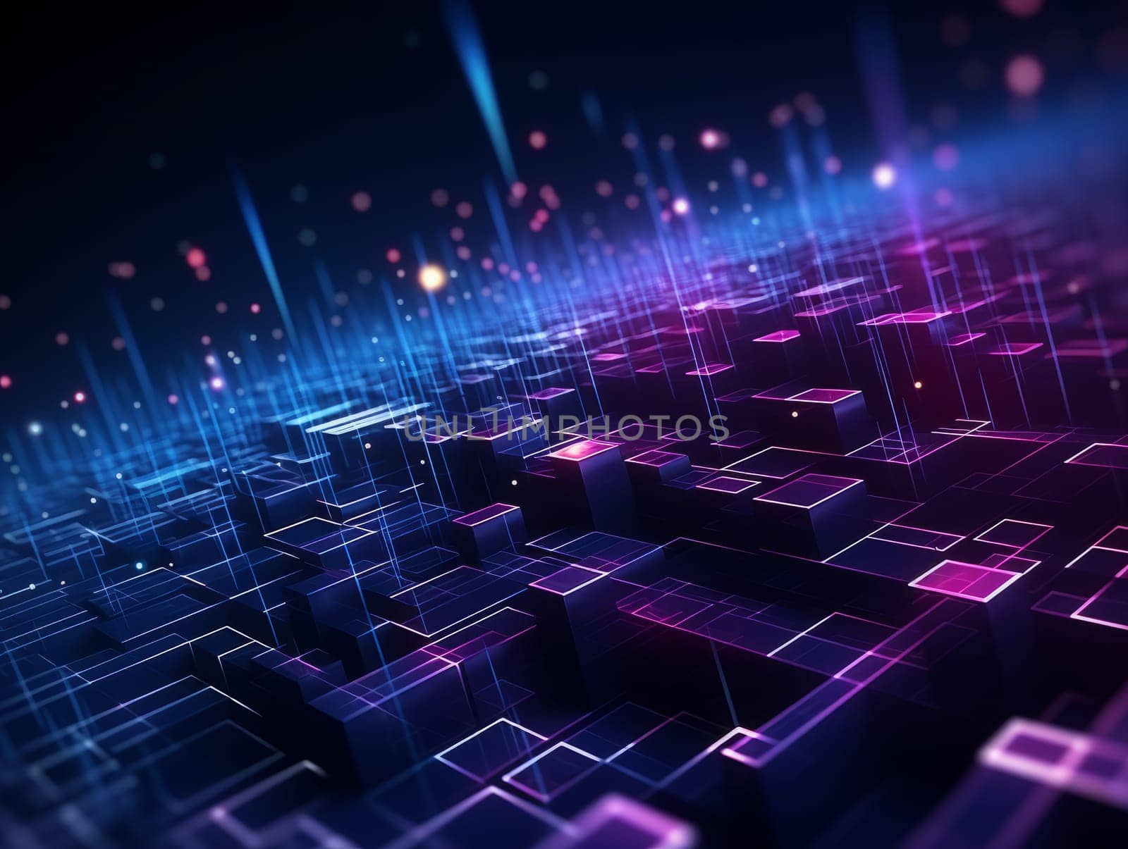Abstract sci-fi blue and purple 3D background, concept of digital future., AI by but_photo