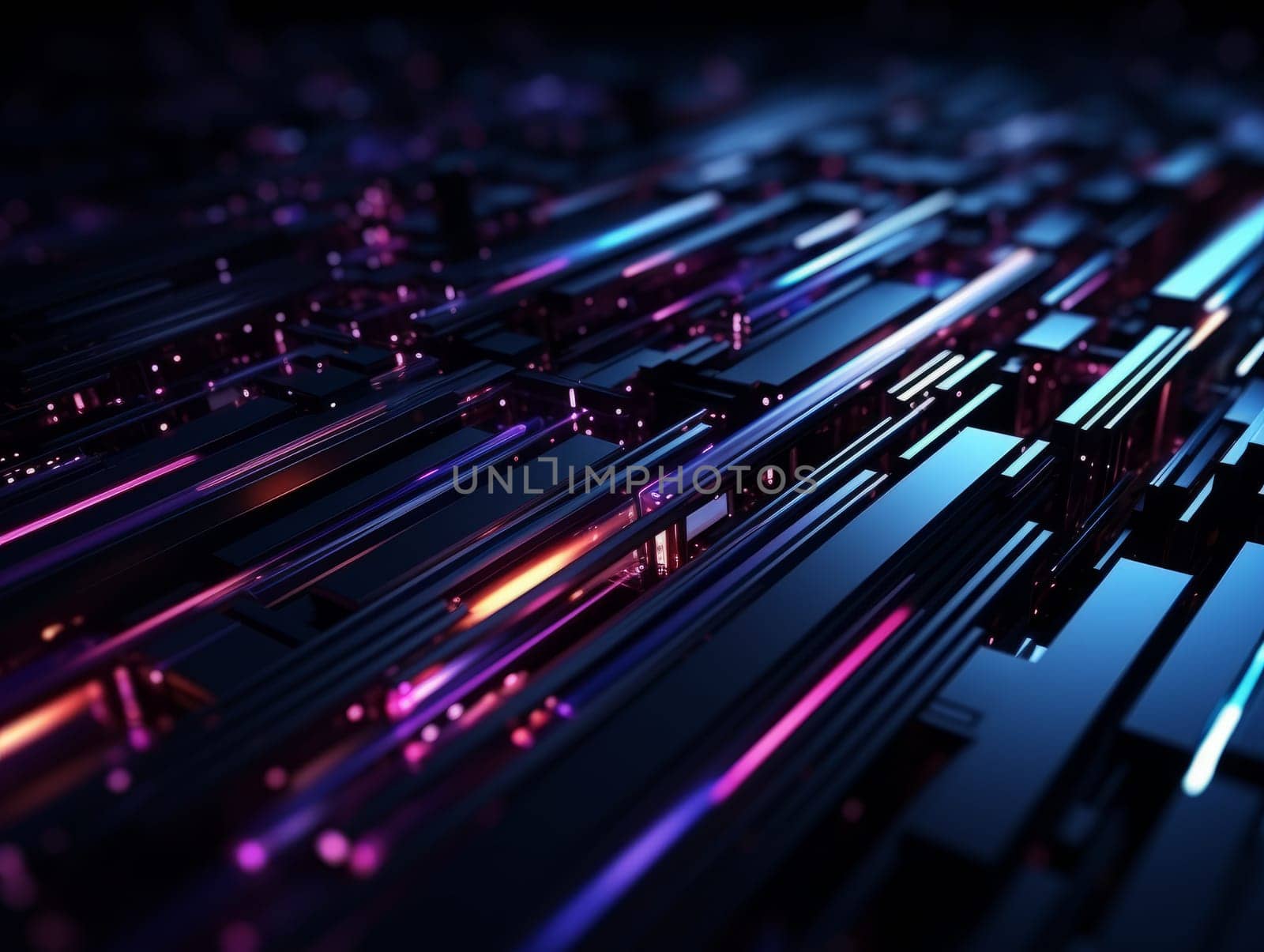 Abstract sci-fi blue and purple 3D background, concept of digital future., AI by but_photo