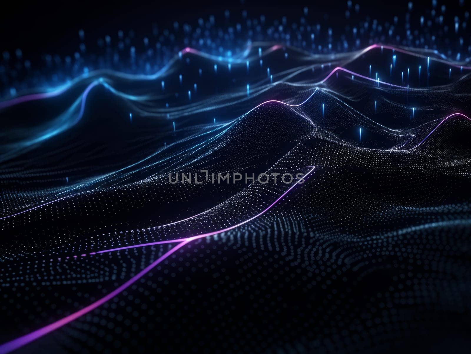 Abstract sci-fi blue and purple 3D waves, concept of digital future., AI by but_photo