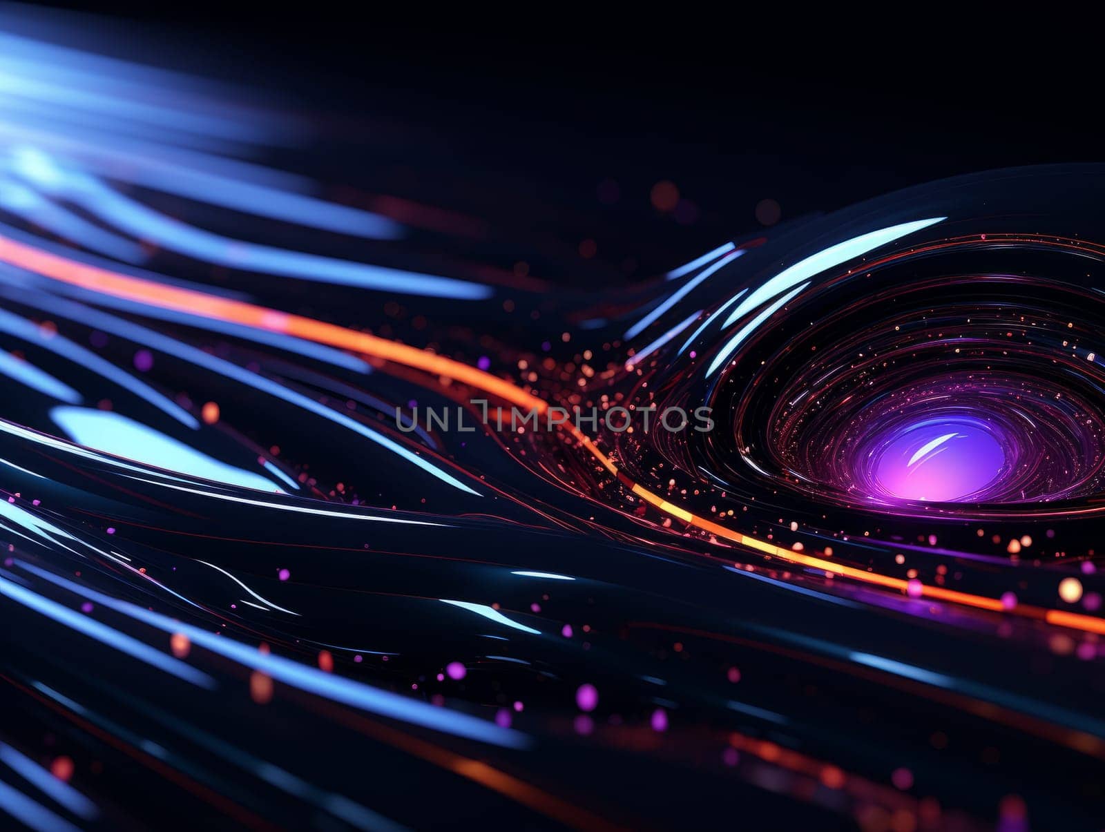 3D Abstract technology, purple and blue neon background of lines and dots, science and technology business concept of digital future technologies. AI