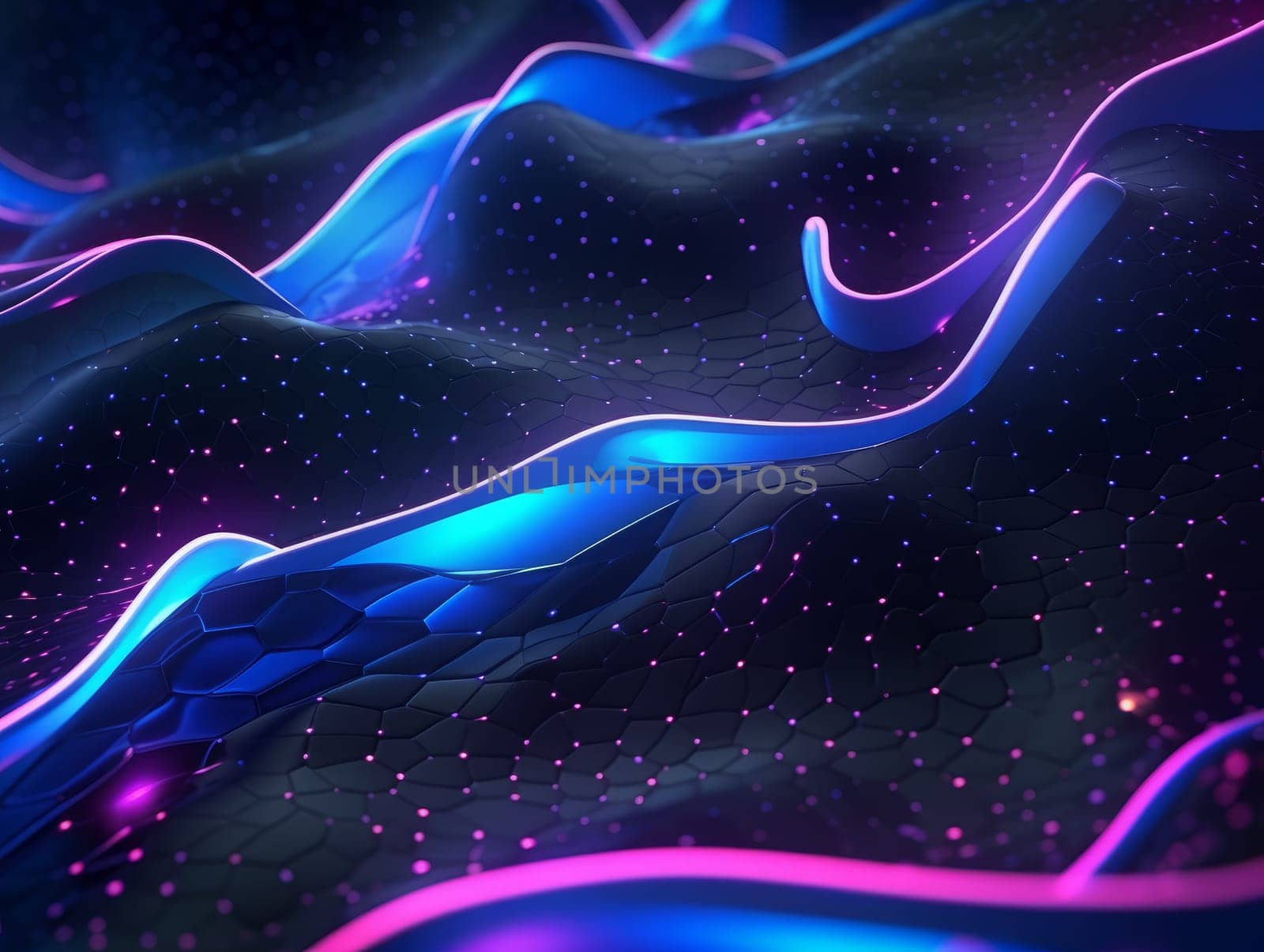 Abstract sci-fi blue and purple 3D waves, concept of digital future., AI by but_photo