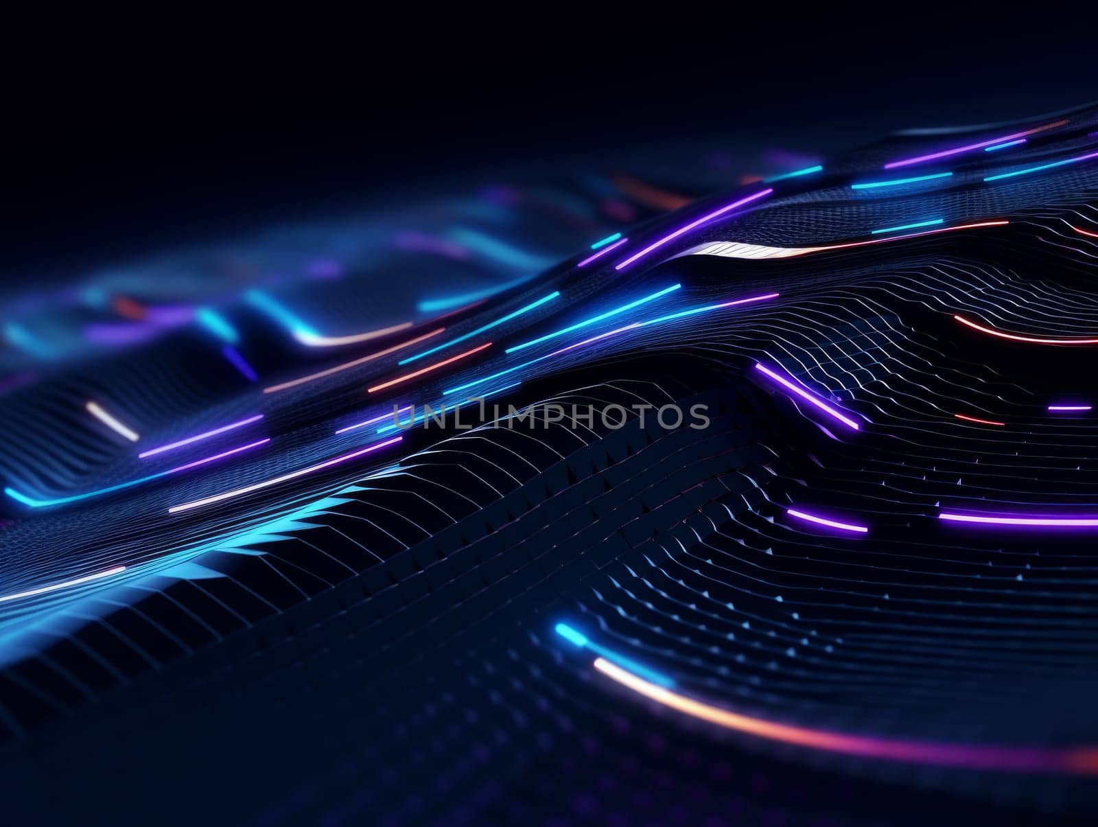 Abstract sci-fi blue and purple 3D background, concept of digital future., AI by but_photo