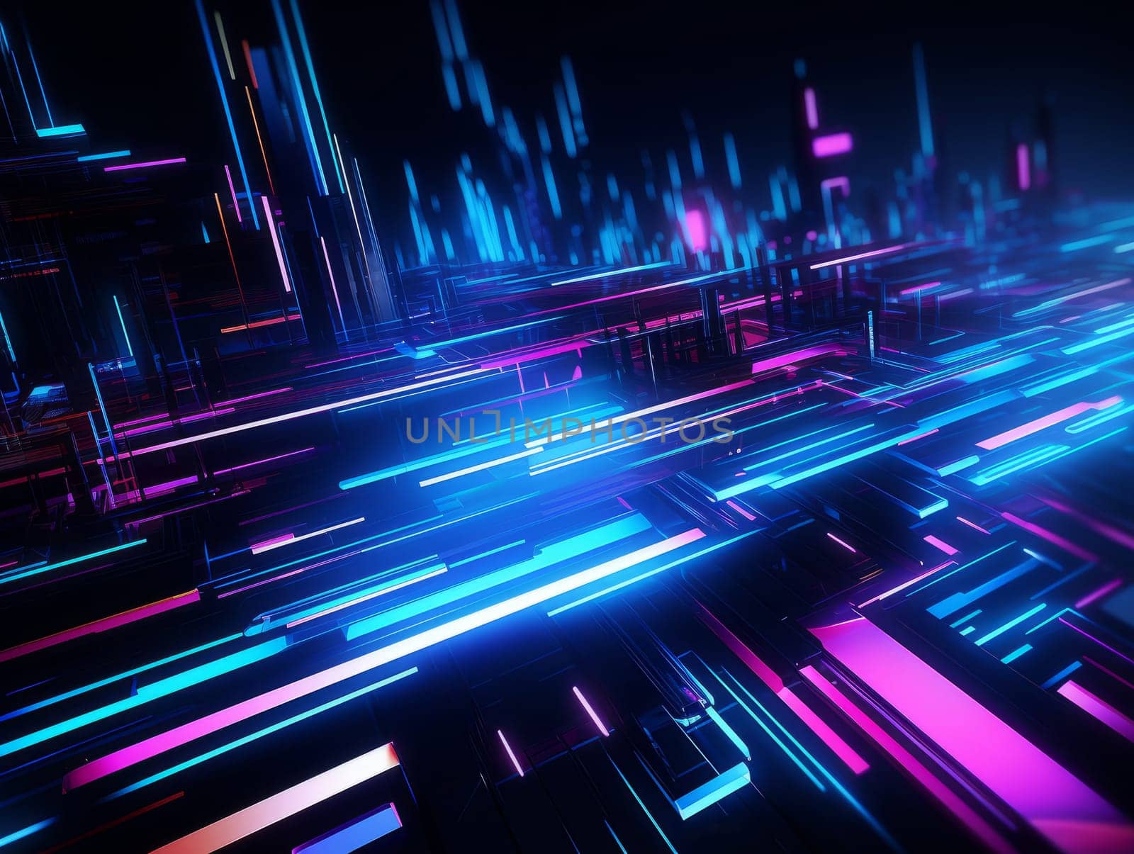 Abstract sci-fi blue and purple 3D background, concept of digital future., AI by but_photo