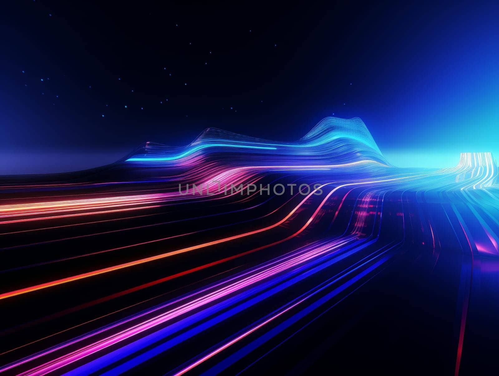 Abstract sci-fi blue and purple 3D waves, concept of digital future., AI by but_photo