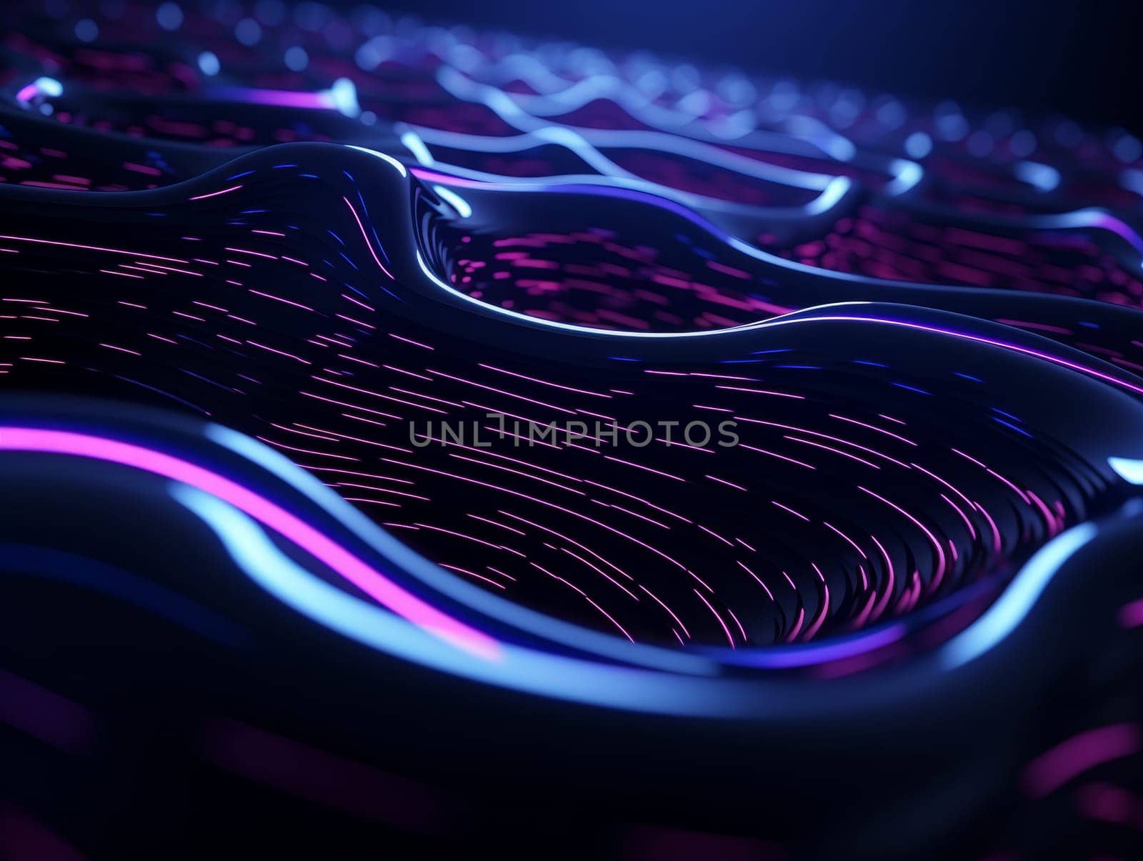 Abstract sci-fi blue and purple 3D waves, concept of digital future., AI by but_photo