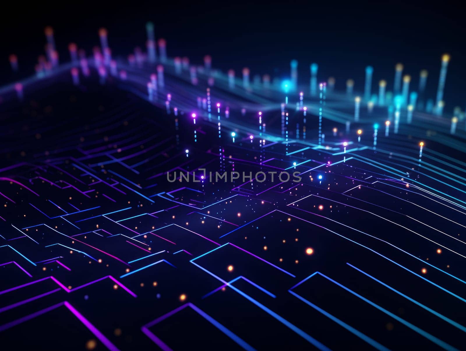 Abstract sci-fi blue and purple 3D background, concept of digital future., AI by but_photo