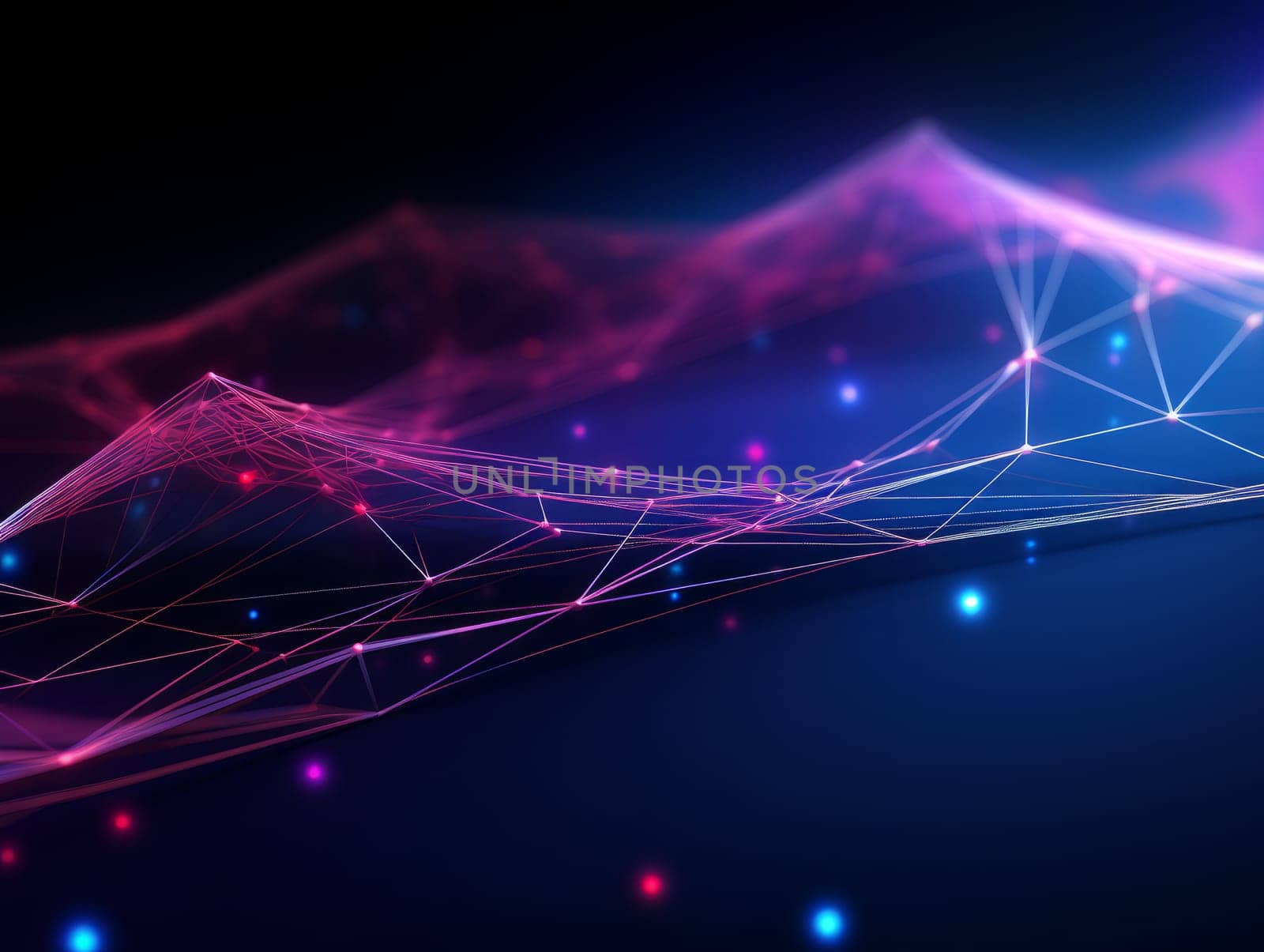 3D Abstract technology, purple and blue neon background of lines and dots, science and technology business concept of digital future technologies. AI