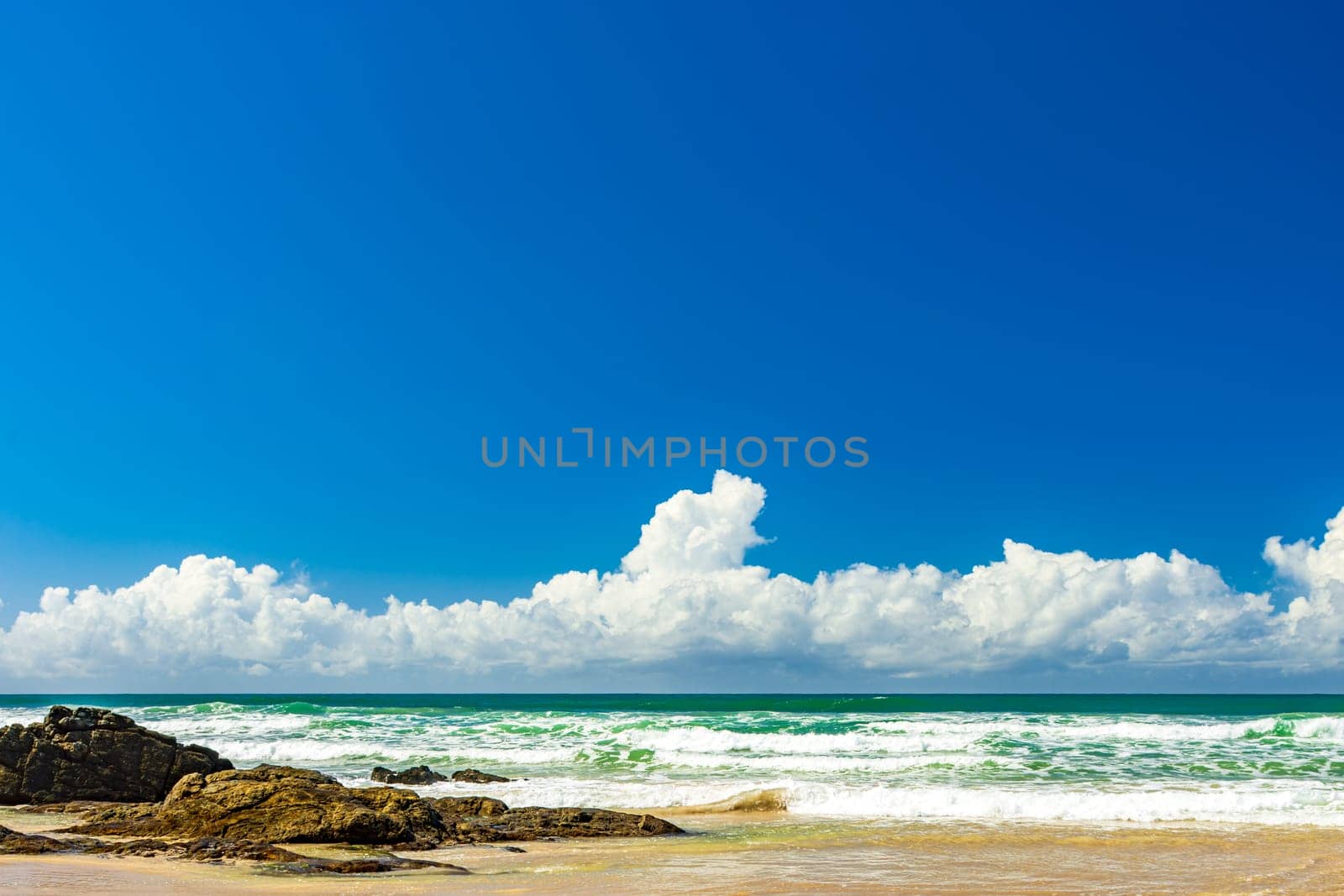 Beautiful Pe de Serra Beach in the city of Serra Grande on the south coast of Bahia state on a sunny summer day
