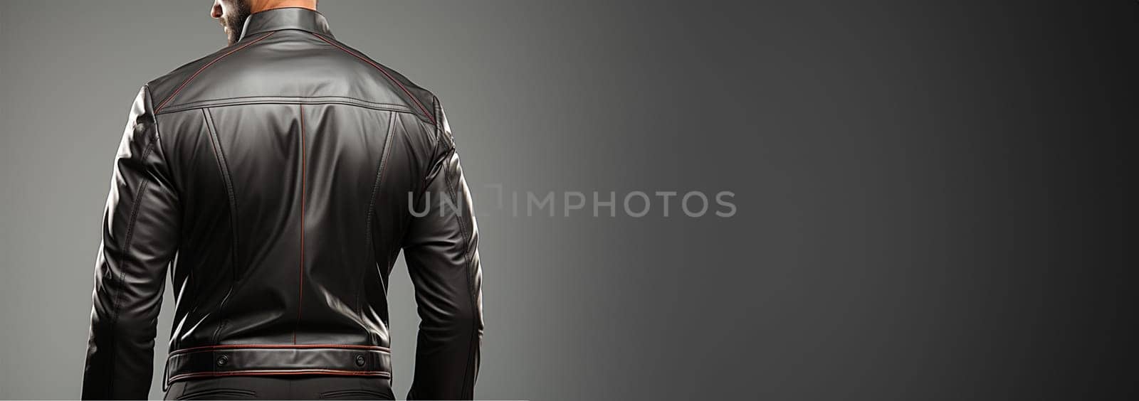 Fashion man or woman, Handsome serious beauty male or female model portrait wear leather jacket with copy space Space for text