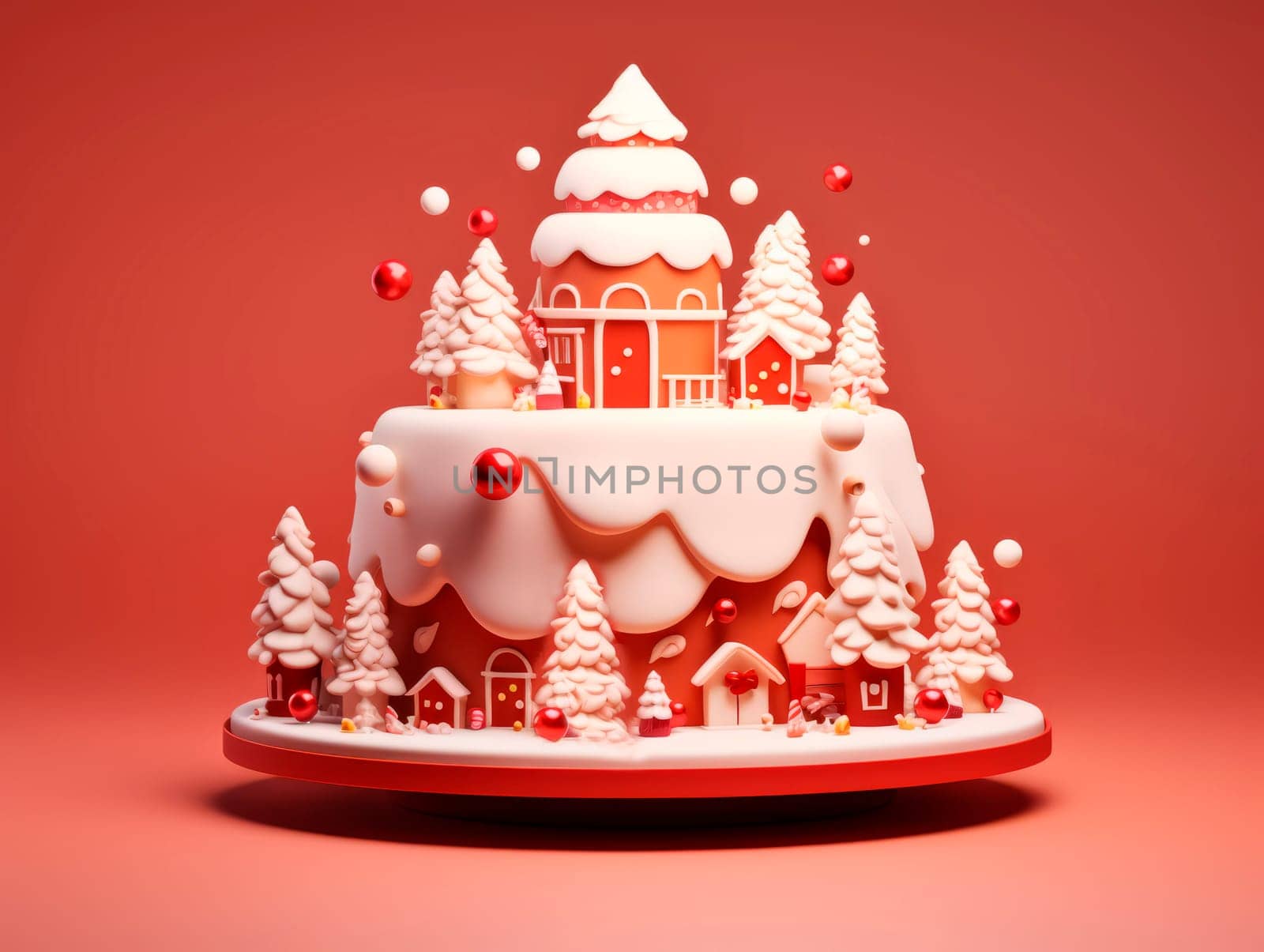 An unusual creative Christmas cake. Christmas dessert.