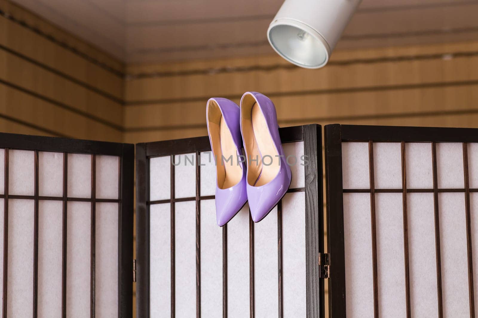 purple woman beautiful shoes on high heels