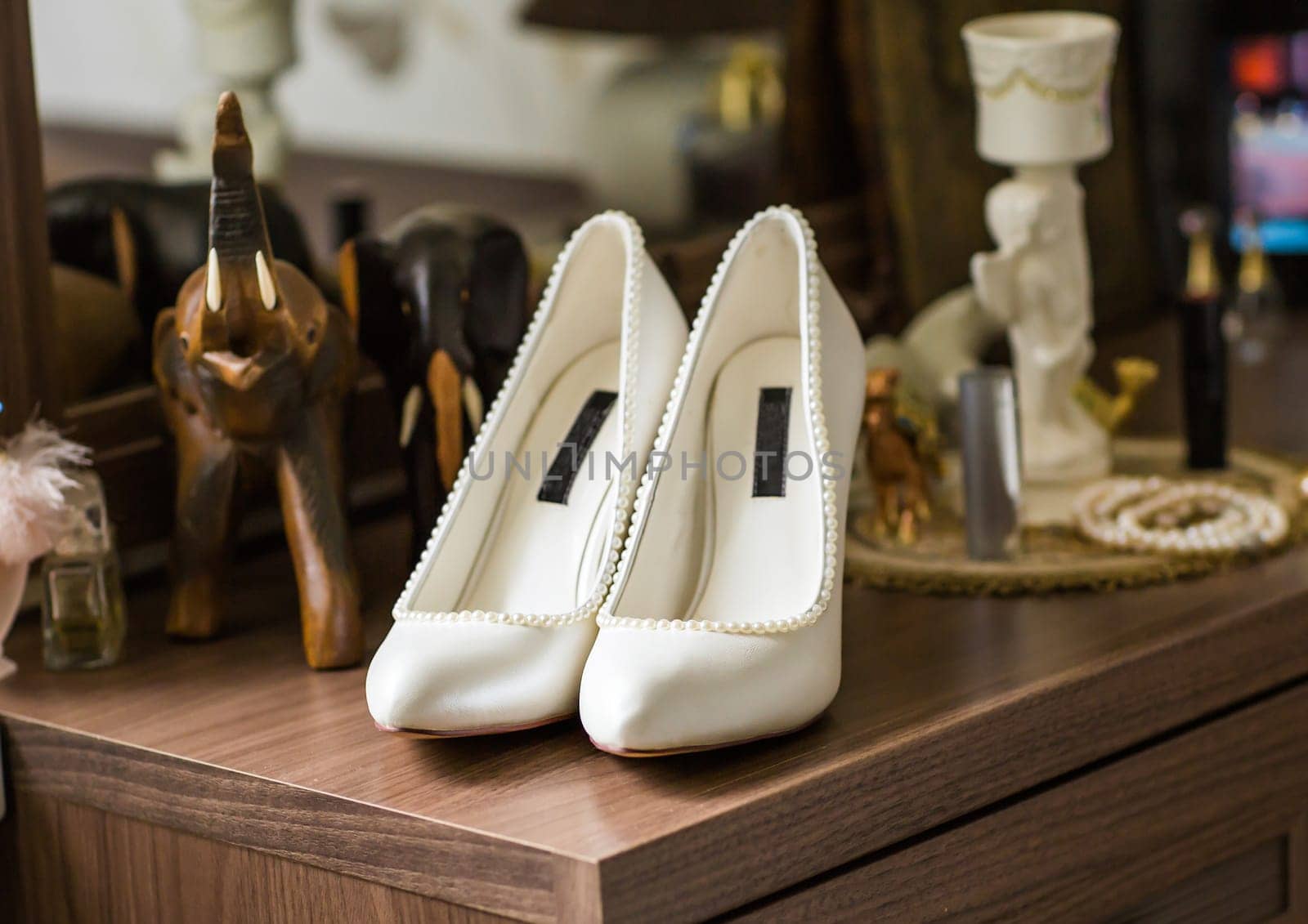 Elegant beautiful white shoes for a bride