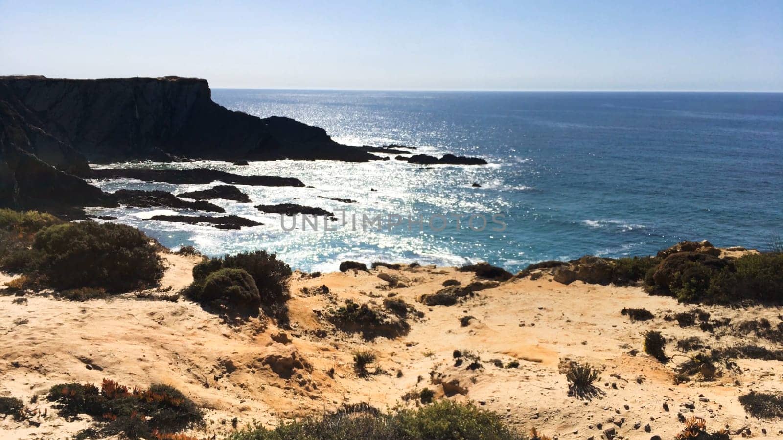 Atlantic ocean coast cliff at Sardao cape (Cabo Sardao) Alentejo Portugal.