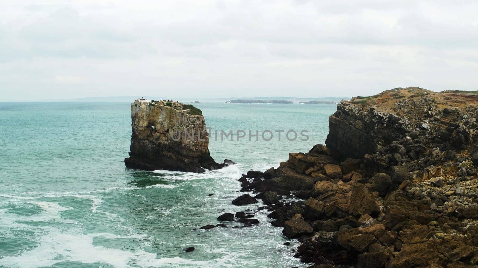 View of the sea and rocks in Peniche, Portugal