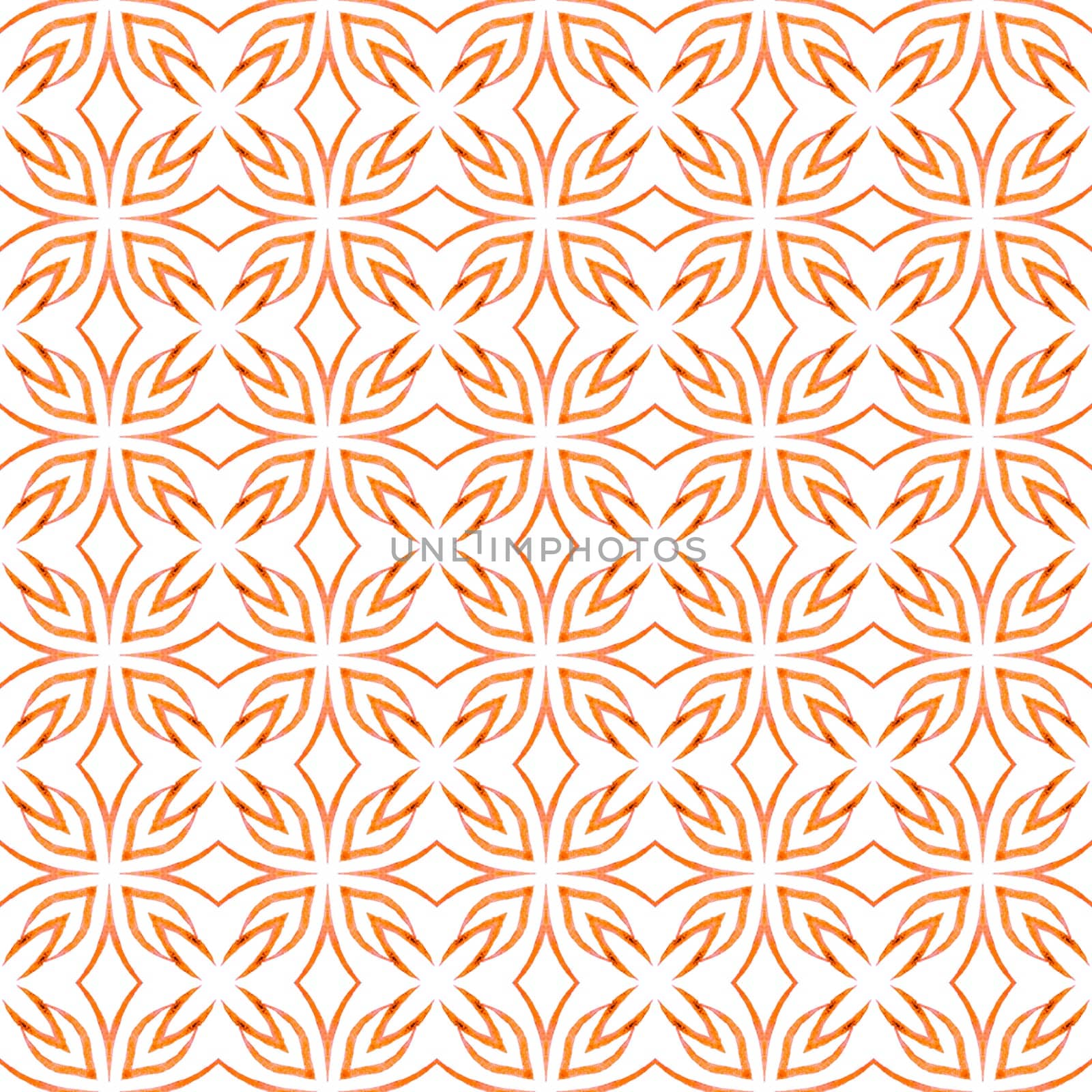 Textile ready beautiful print, swimwear fabric, wallpaper, wrapping. Orange marvelous boho chic summer design. Hand painted tiled watercolor border. Tiled watercolor background.