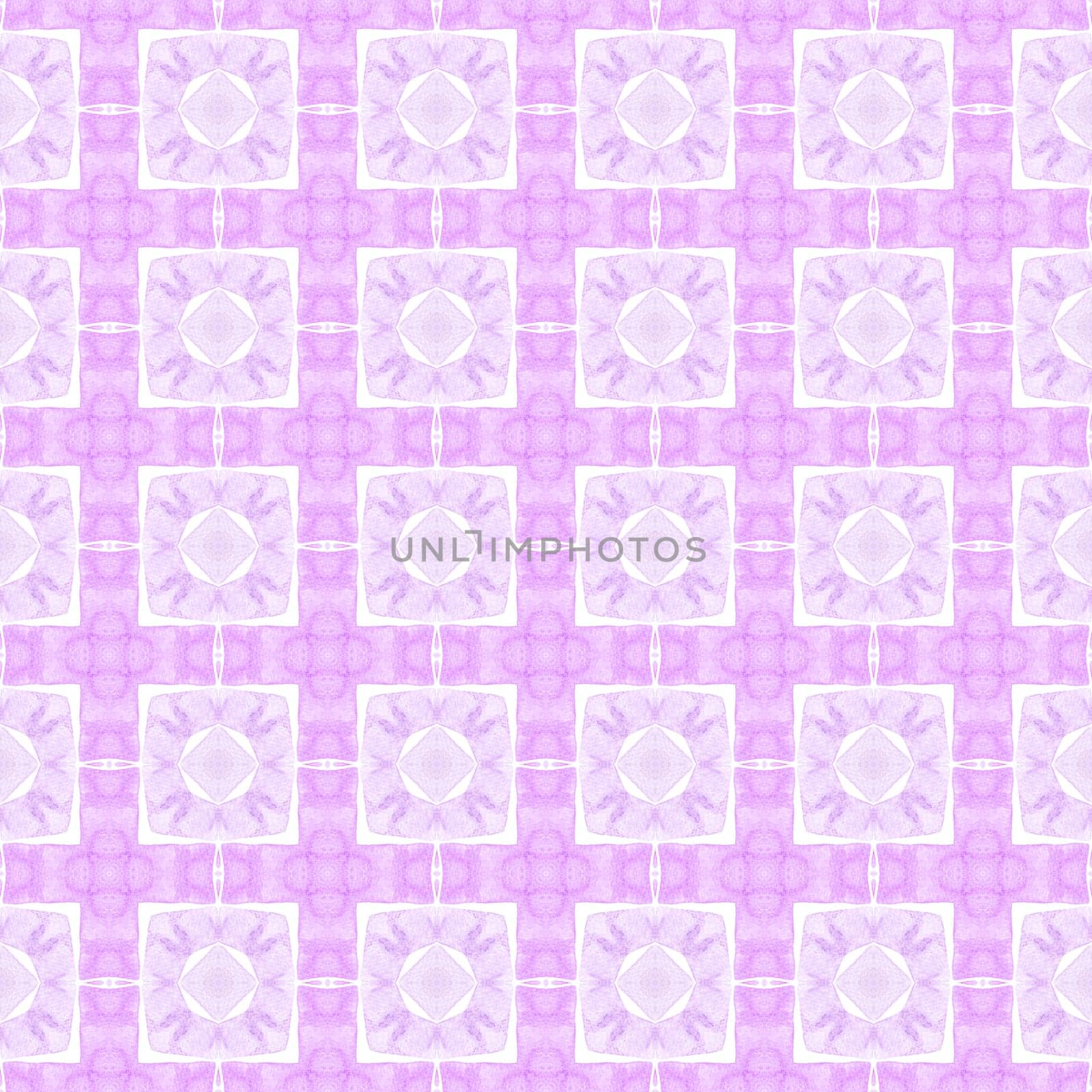 Textile ready alluring print, swimwear fabric, wallpaper, wrapping. Purple exotic boho chic summer design. Ethnic hand painted pattern. Watercolor summer ethnic border pattern.
