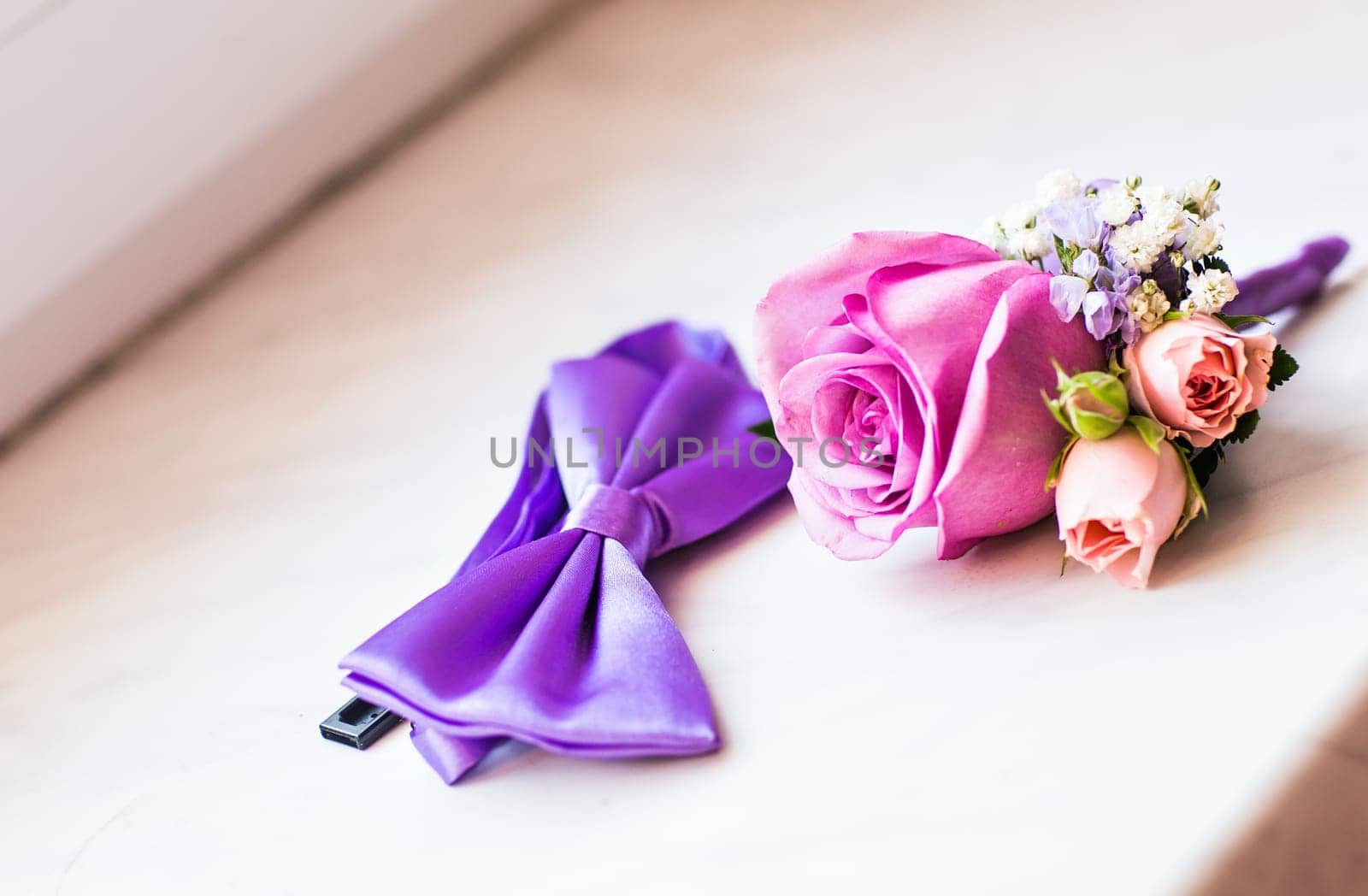 Gentle groom's boutonniere and bow-tie. Wedding accessories for a groom by Satura86