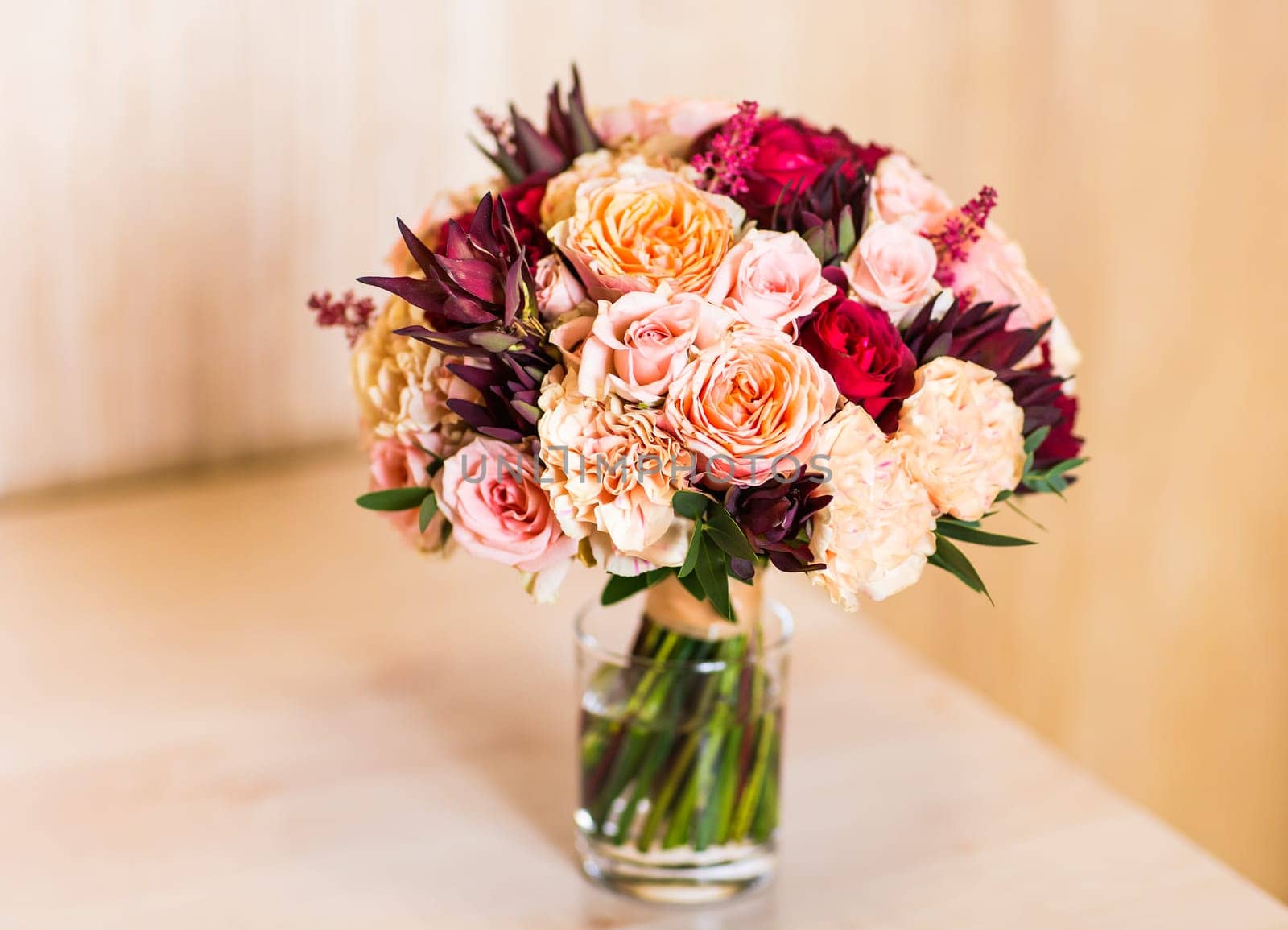 Wedding bouquet close-up. Bridal fresh bouquet, wedding flowers