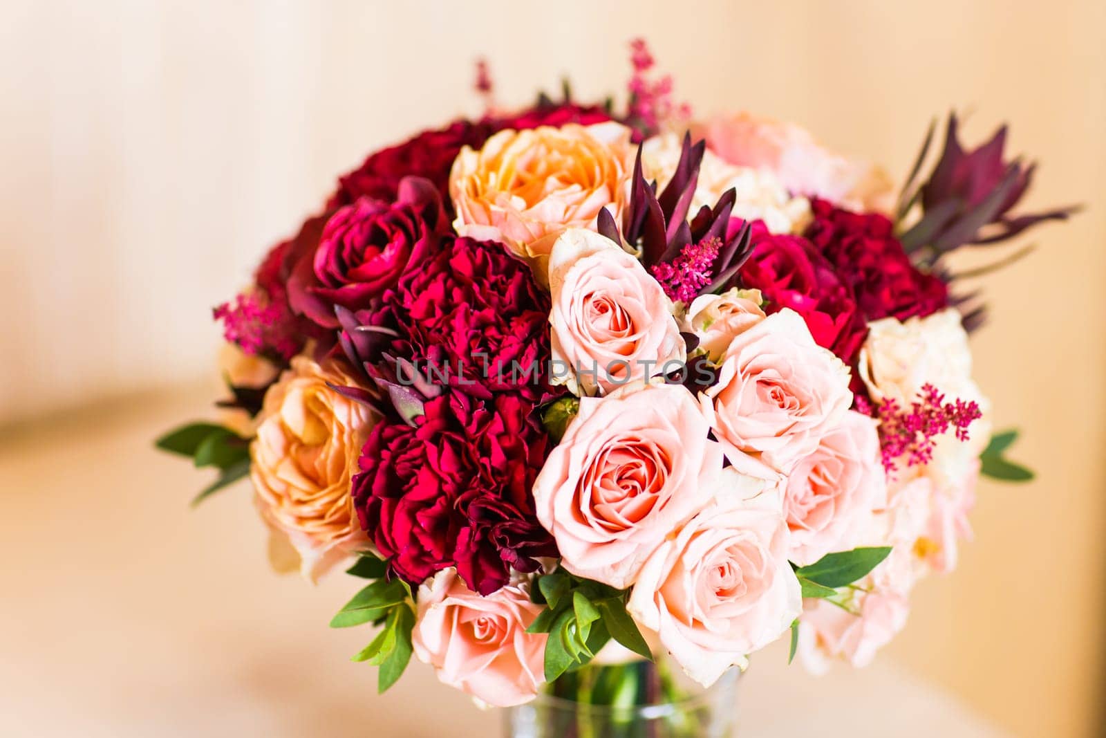 Wedding bouquet close-up. Bridal fresh bouquet, wedding flowers