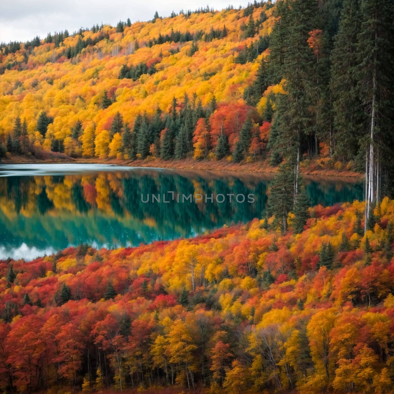 AI Generative Splendid colorful autumn landscape, Autumn scene of colorful hills in popular landscape of alaska by antoksena