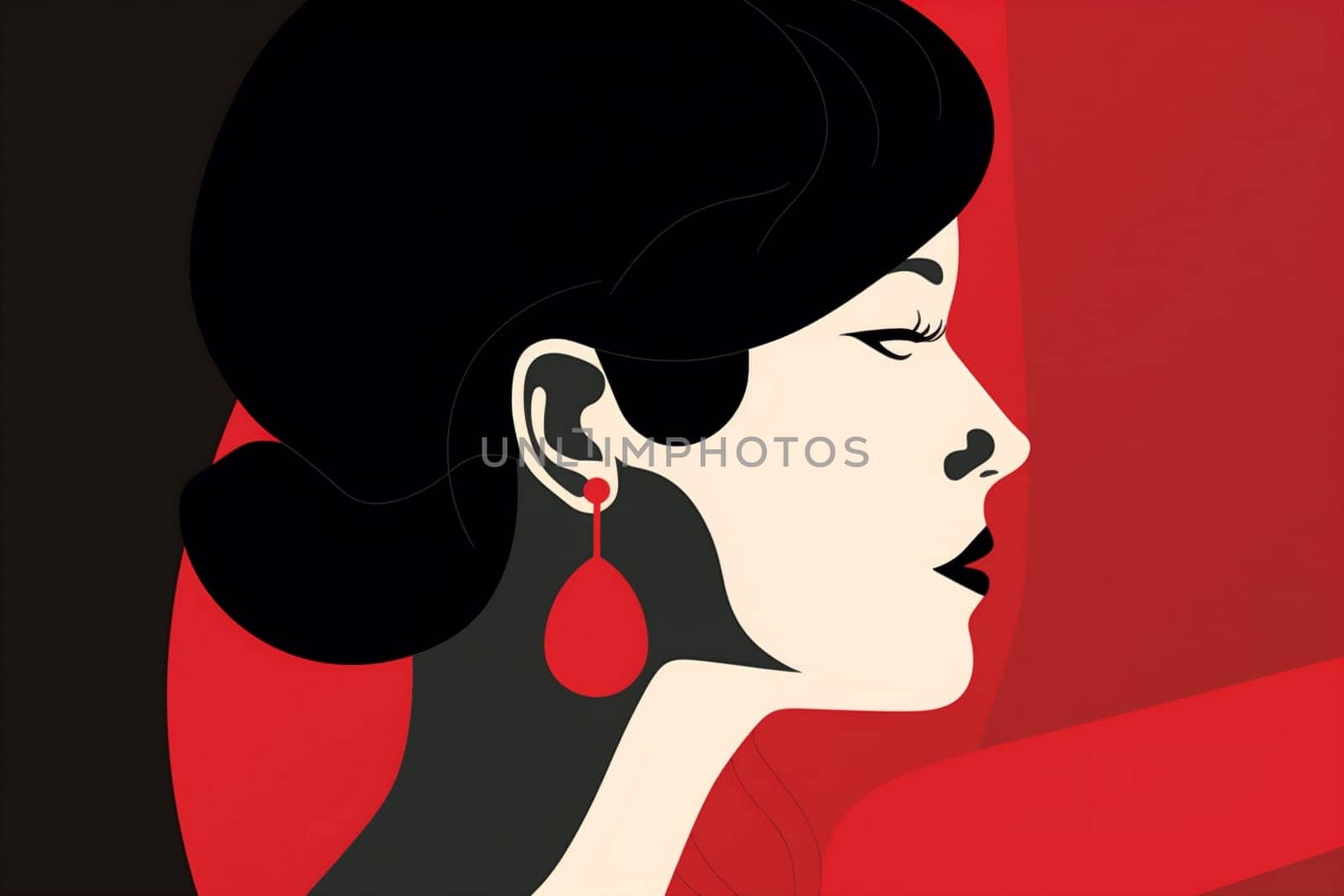 glamour woman vintage flat red portrait fashion poster dress female model background. Generative AI. by Vichizh