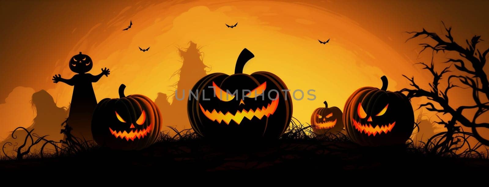 orange night ghost holiday black dark pumpkin horror october halloween. Generative AI. by Vichizh
