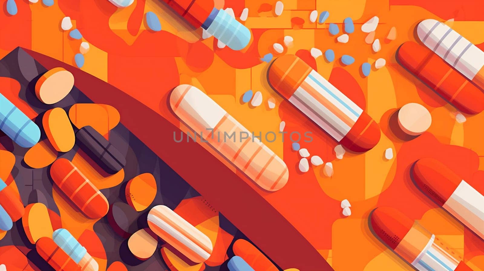 pharmacy medical prescription orange concept pill health drug character medicine. Generative AI. by Vichizh