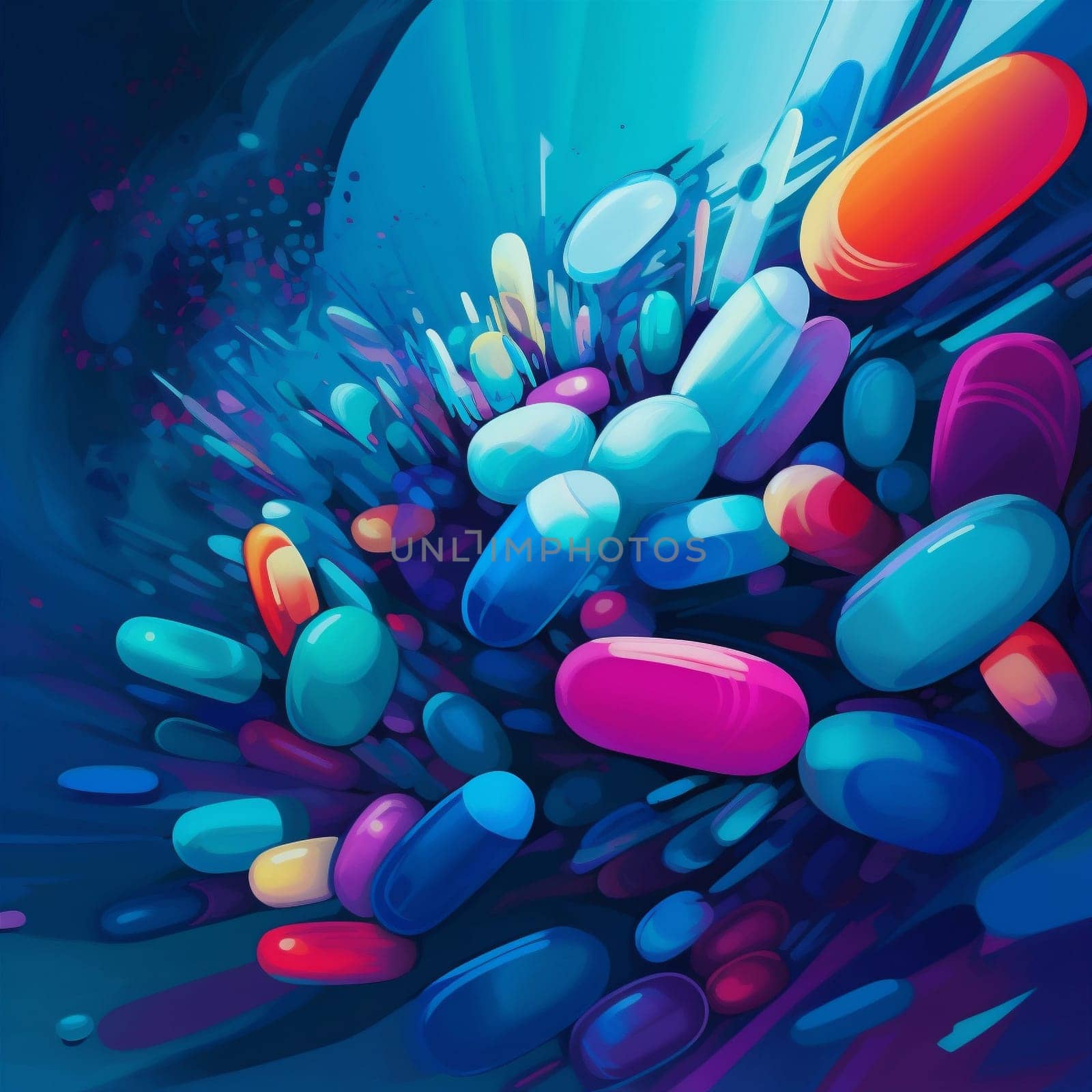 illustration tablet pill pharmacy medical medication capsule pharmaceutical drug medicine. Generative AI. by Vichizh