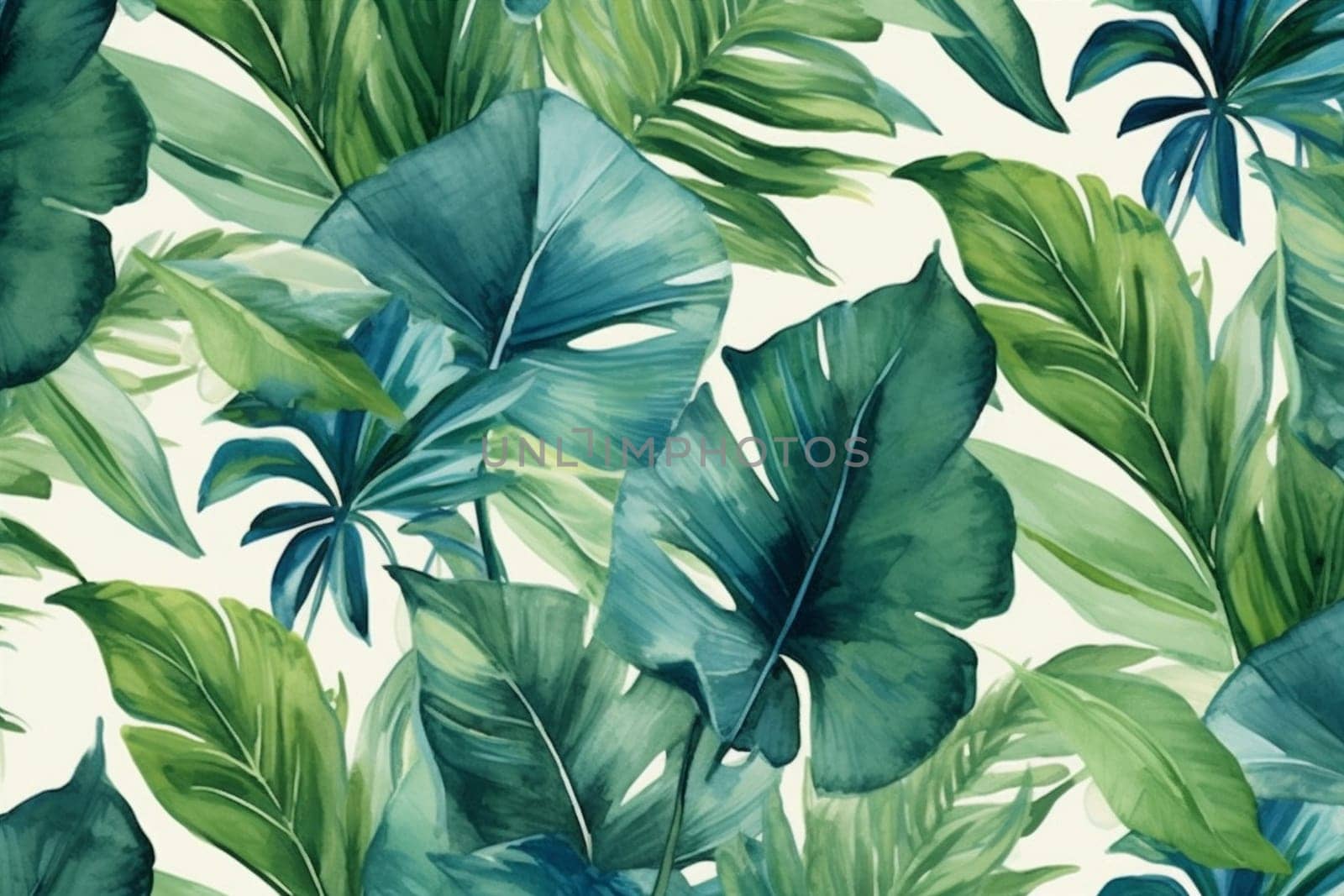 design exotic fabric monstera retro background seamless painting wallpaper plant flower jungle palm pattern garden tropical leaf banana color summer trendy. Generative AI.