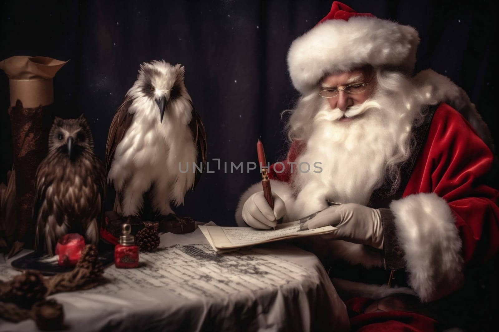 card santa xmas holiday eve wish year composition elderly blank merry celebration claus gift present letter person table new december christmas. Generative AI.