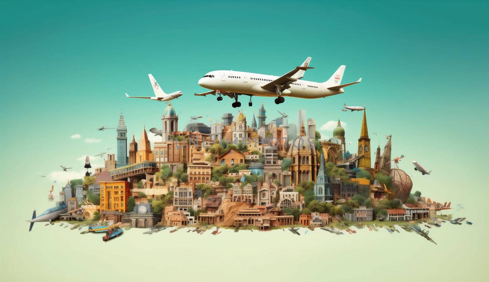 map city travel global concept plane europa globe illustration earth. Generative AI. by Vichizh