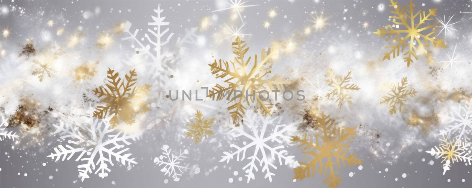 christmas decoration snow abstract snowflake winter holiday background gold season white. Generative AI. by Vichizh