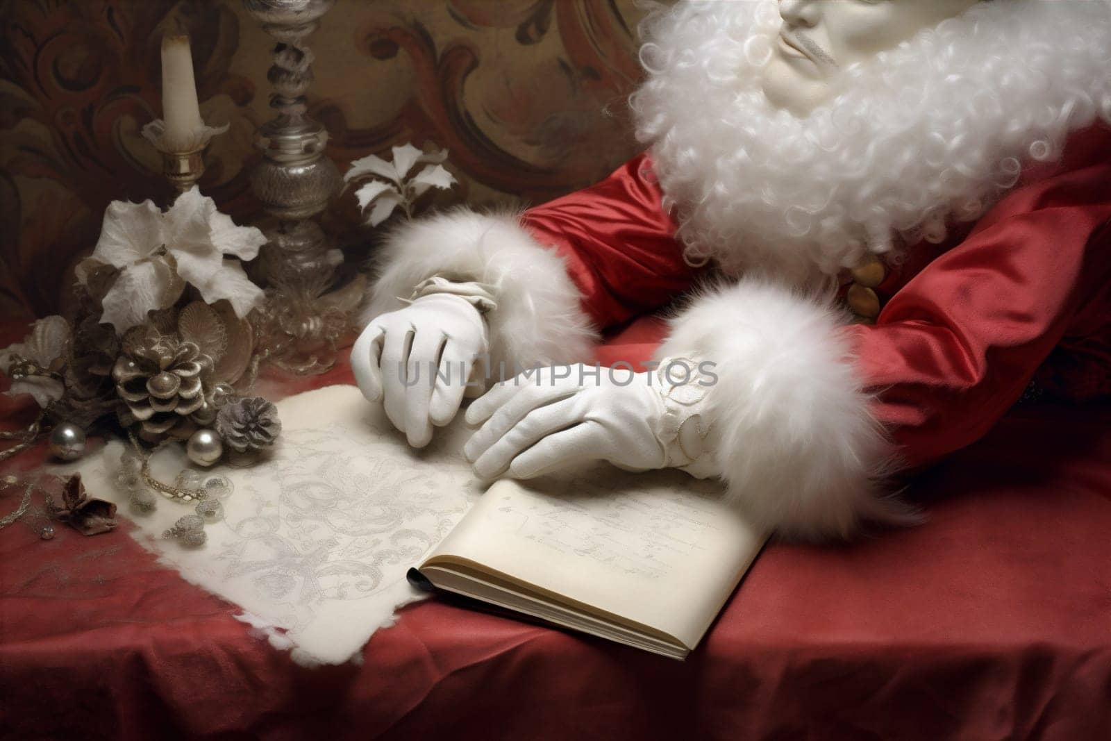 table santa present merry gift eve holiday wish letter christmas. Generative AI. by Vichizh