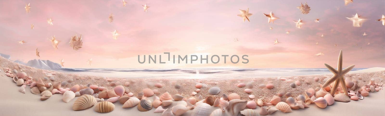 ocean summer beach tropical banner sand nature shell sea holiday. Generative AI. by Vichizh