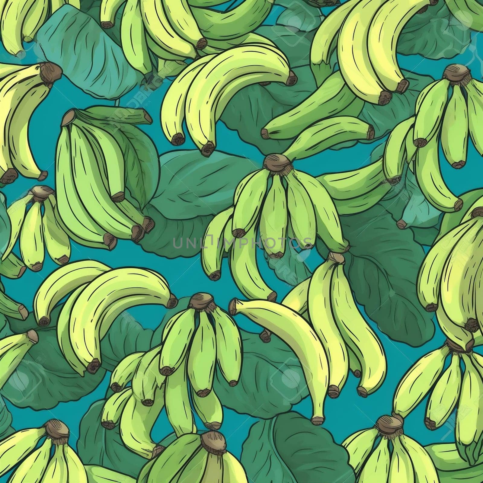 fresh yellow sweet banana bright pattern blue background food fruit trendy. Generative AI. by Vichizh