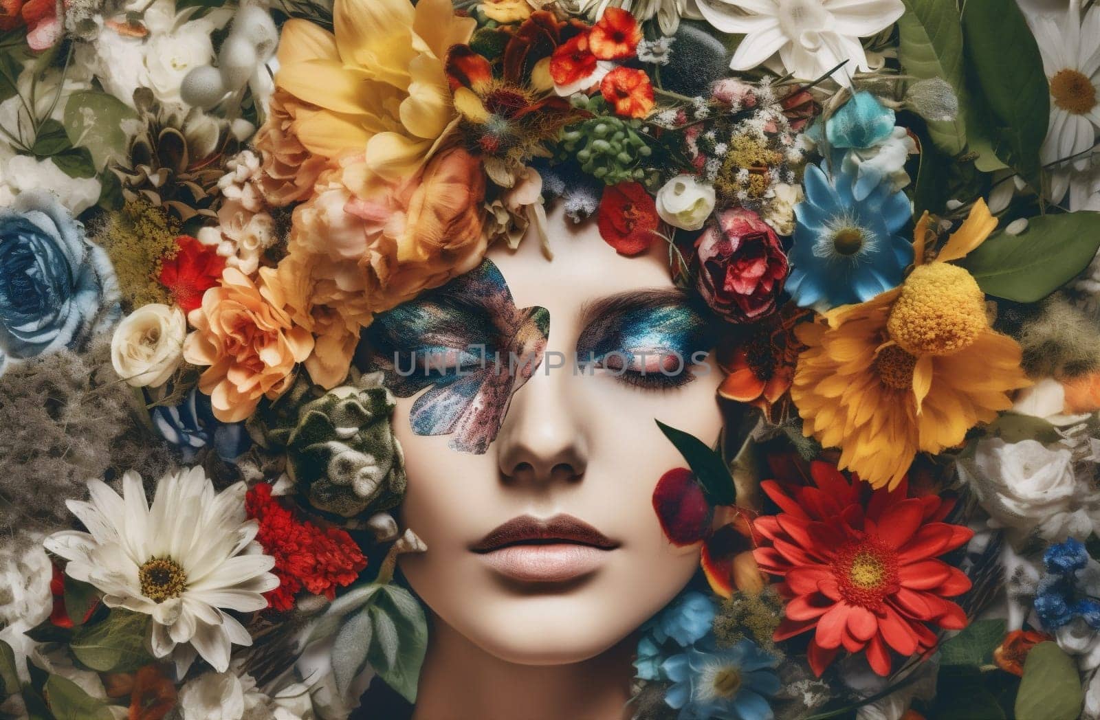 art woman fashion flower abstract portrait sunglasses poster design face trend. Generative AI. by Vichizh