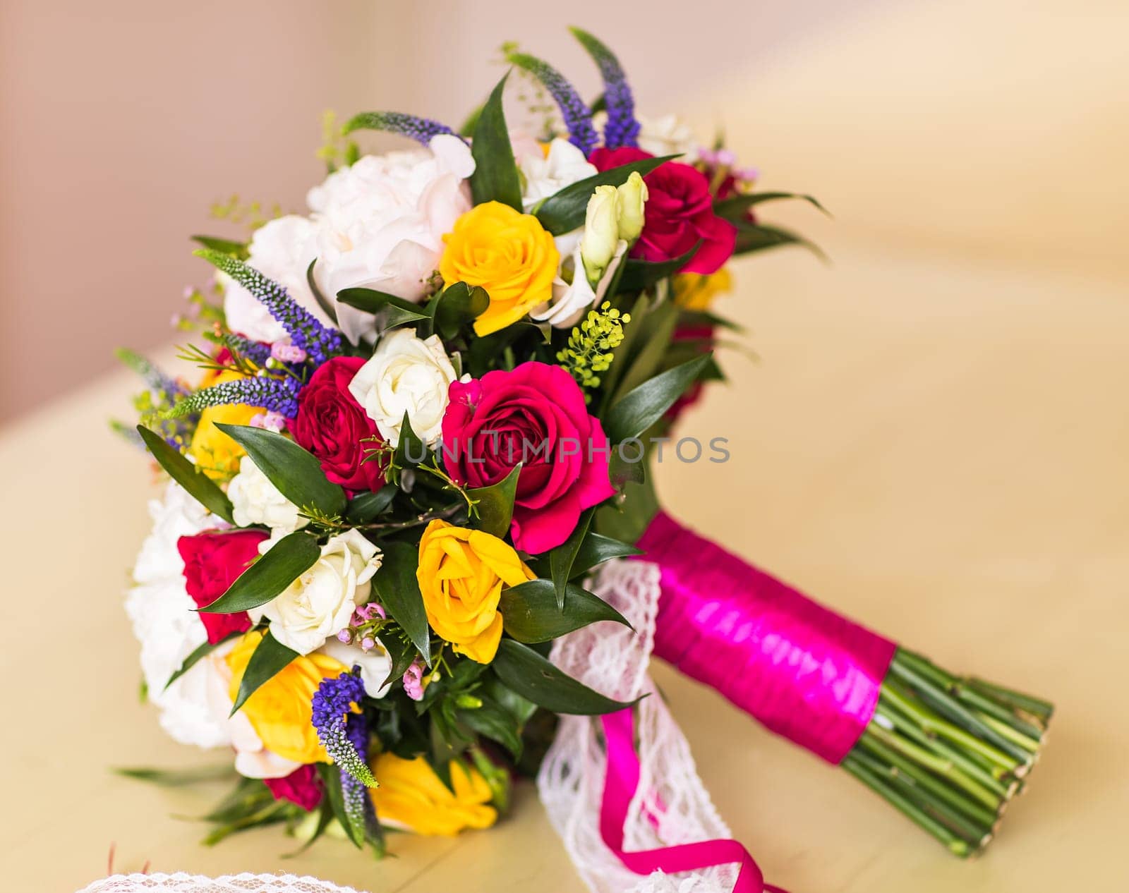 Wedding bouquet close-up. Bridal fresh bouquet, wedding flowers