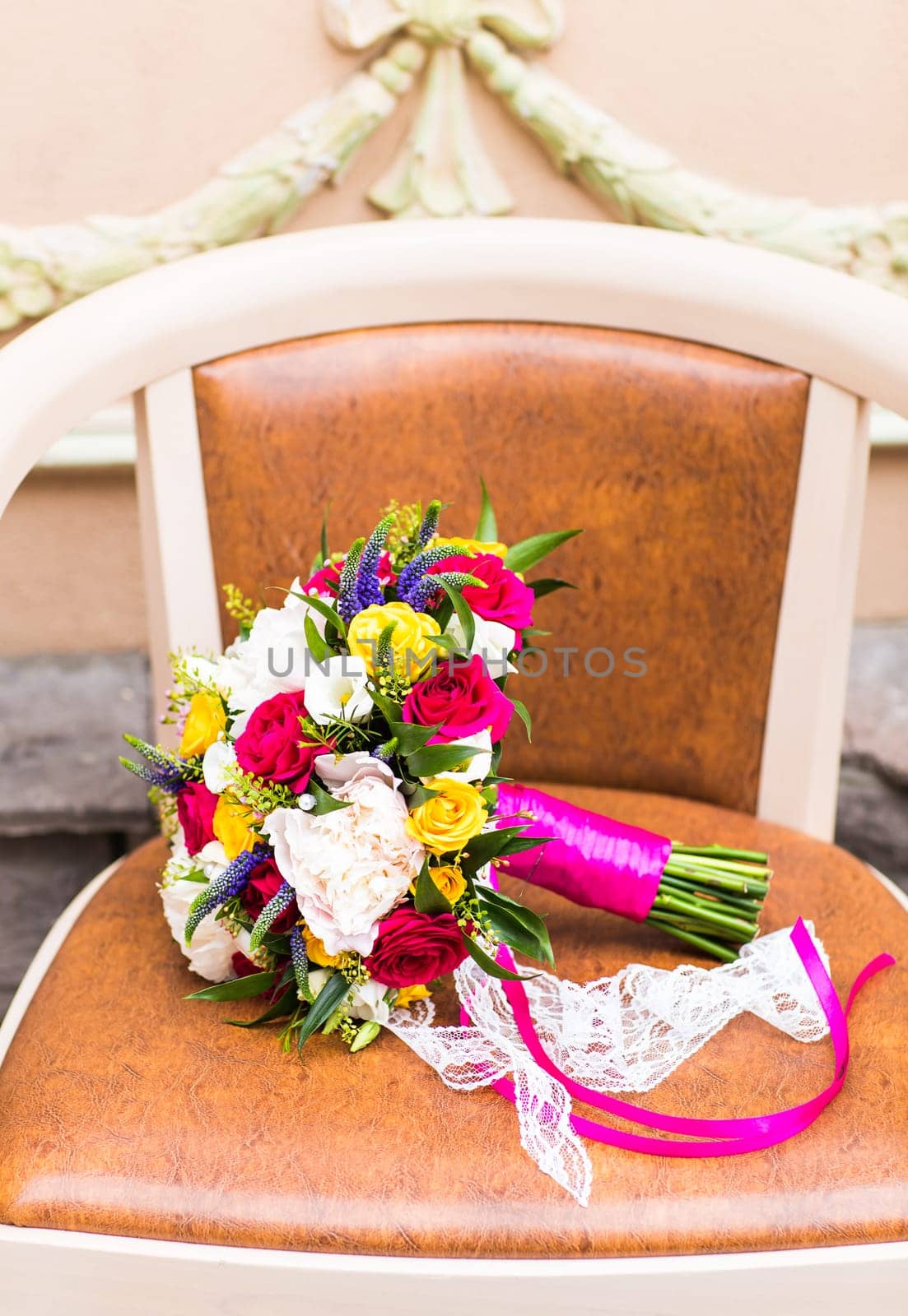 Wedding bouquet close-up. Bridal fresh bouquet, wedding flowers