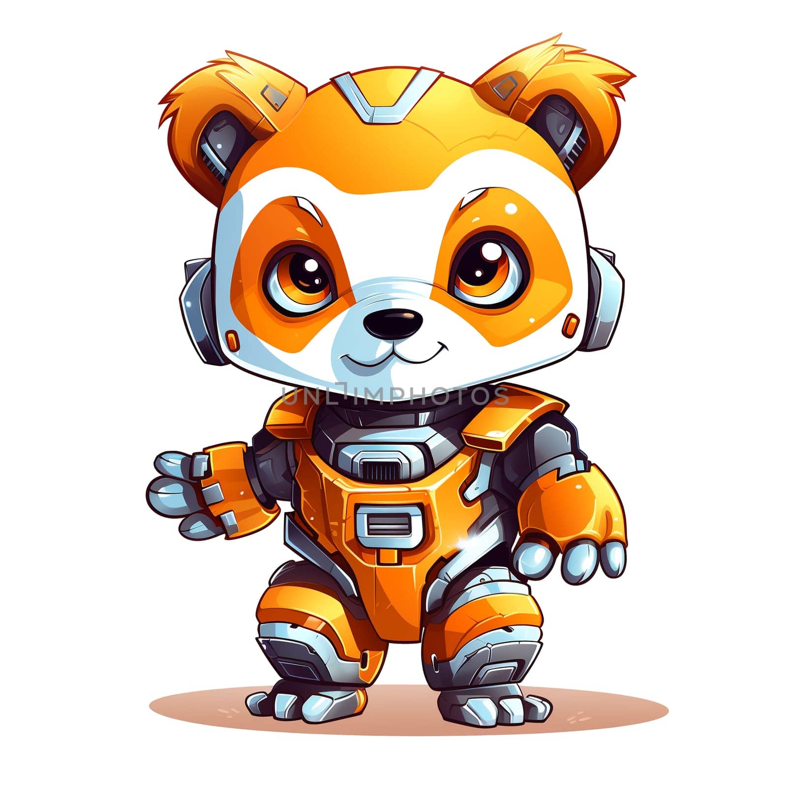 Cartoon panda robots. T-Shirt, Sticker. Funny cyborg. AI Generated